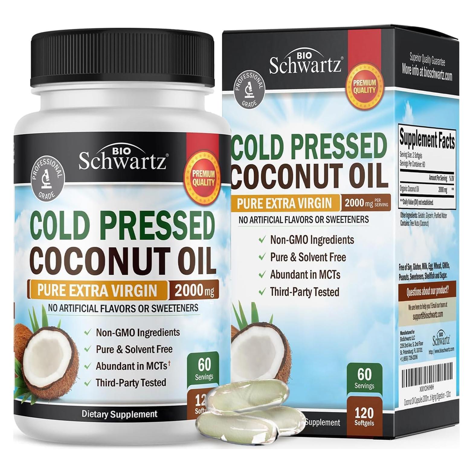 Cápsulas de Aceite de Coco Orgánico BioSchwartz 2000mg 120ct