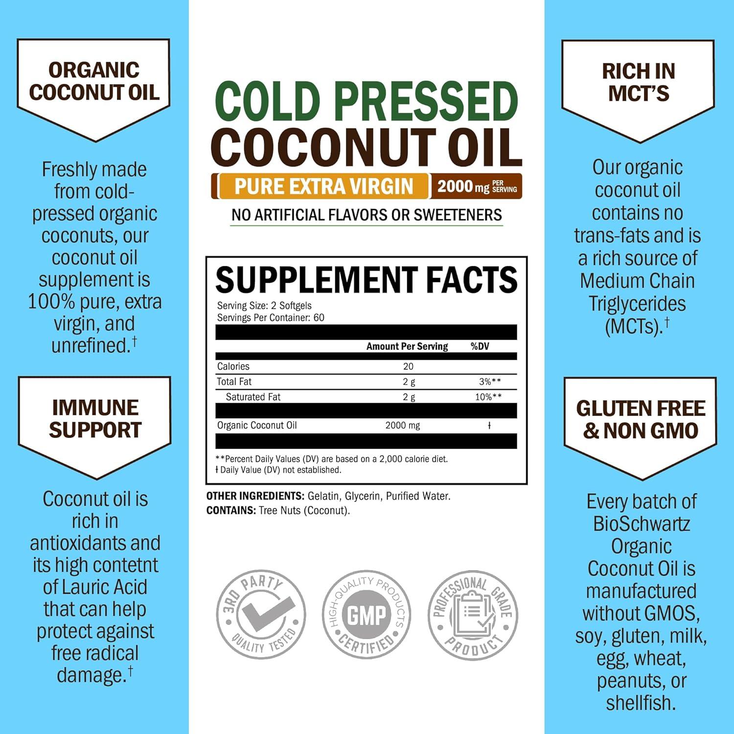 Cápsulas de Aceite de Coco Orgánico BioSchwartz 2000mg 120ct
