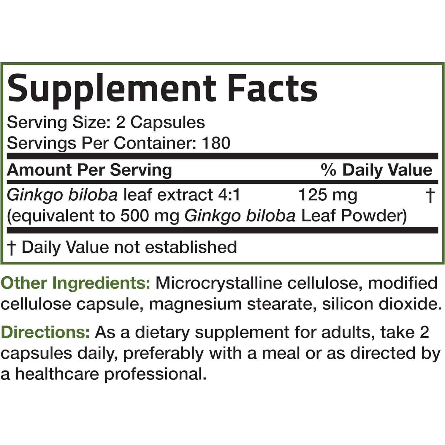 Suplemento Ginkgo Biloba Bronson Extra Fuerte 360 Cápsulas