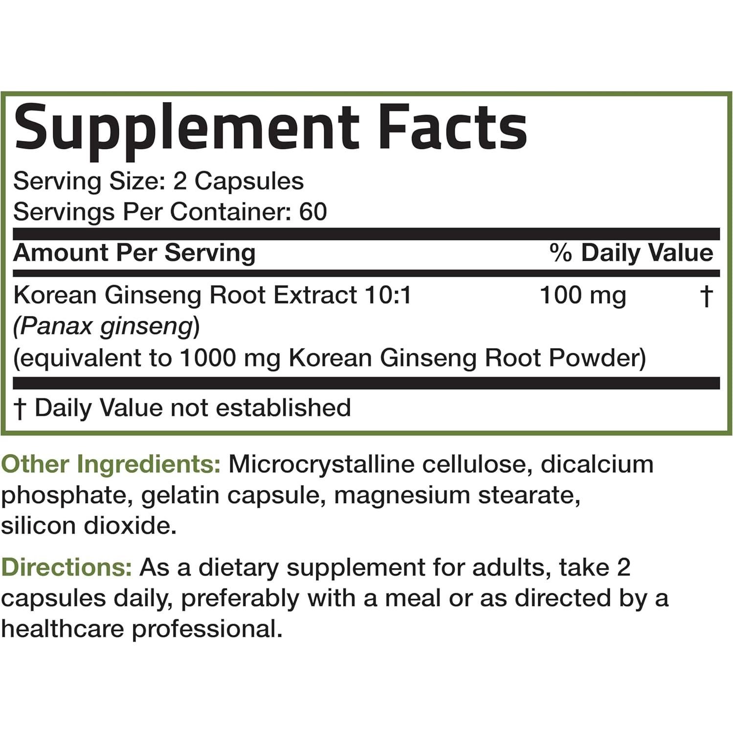 Ginseng Panax Coreano Bronson 120 Cápsulas 1000mg Energía