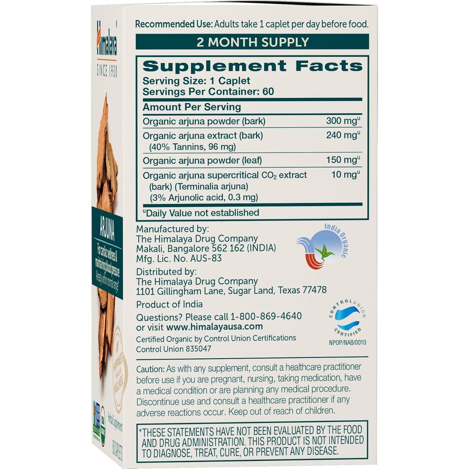 Suplemento Herbal Arjuna Orgánico Himalaya 700 mg 60 Tabletas