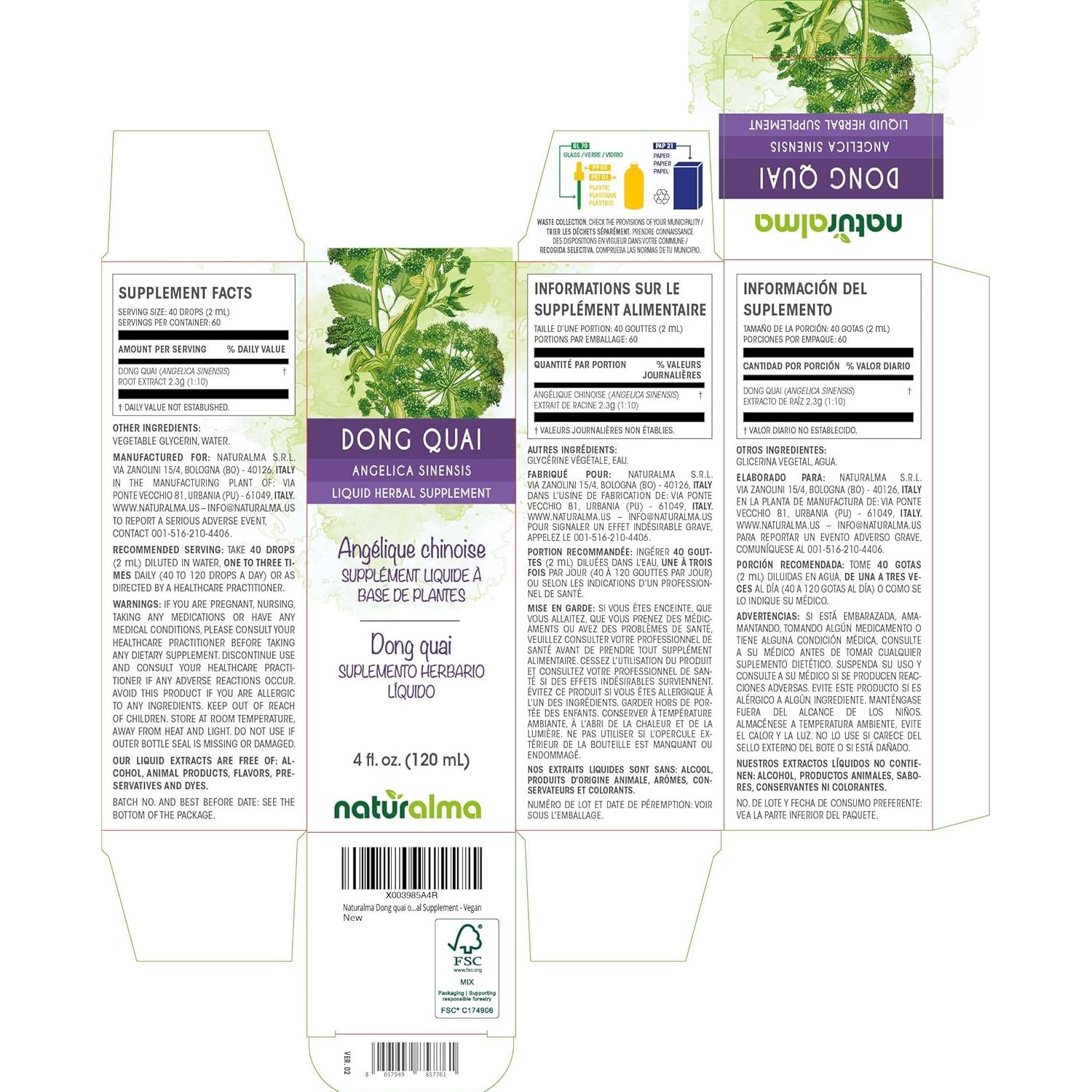 Extracto Líquido de Dong Quai Naturalma 118 ml - Suplemento Herbal Vegano