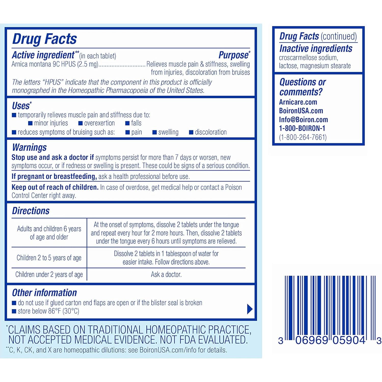 Tabletas Arnicare Boiron 60 Contenido Alivio Dolor Muscular