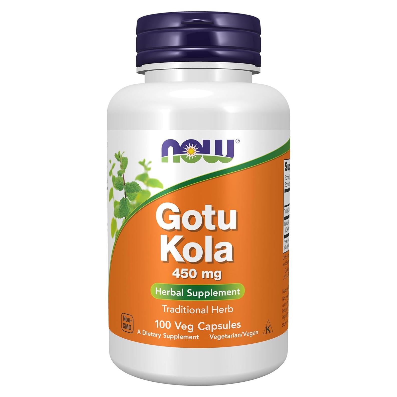 Suplemento Herbal Gotu Kola NOW Foods 450 mg 100 Cápsulas Veganas