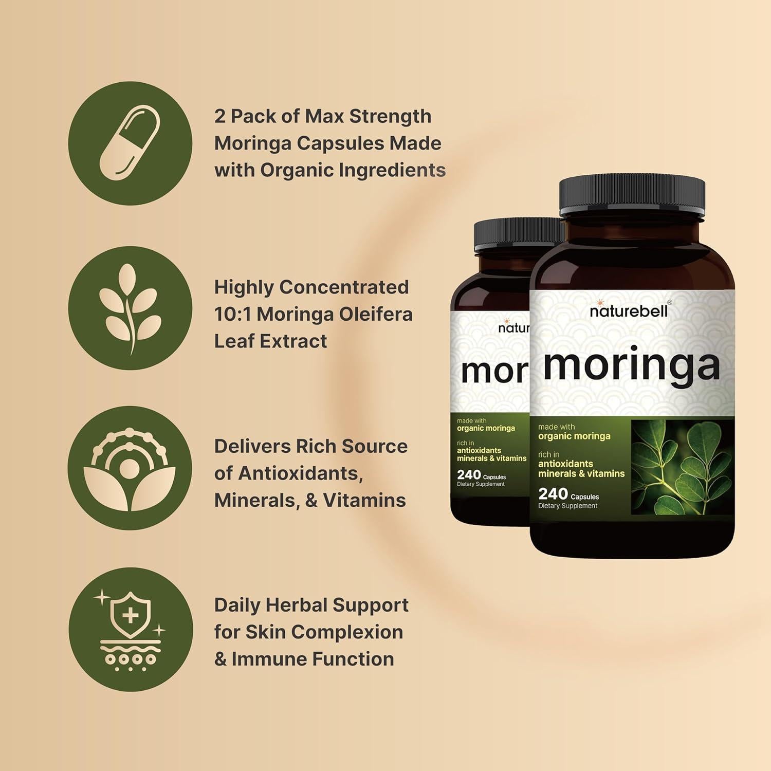 Cápsulas de Moringa NatureBell 480 Unidades 8000mg Orgánica
