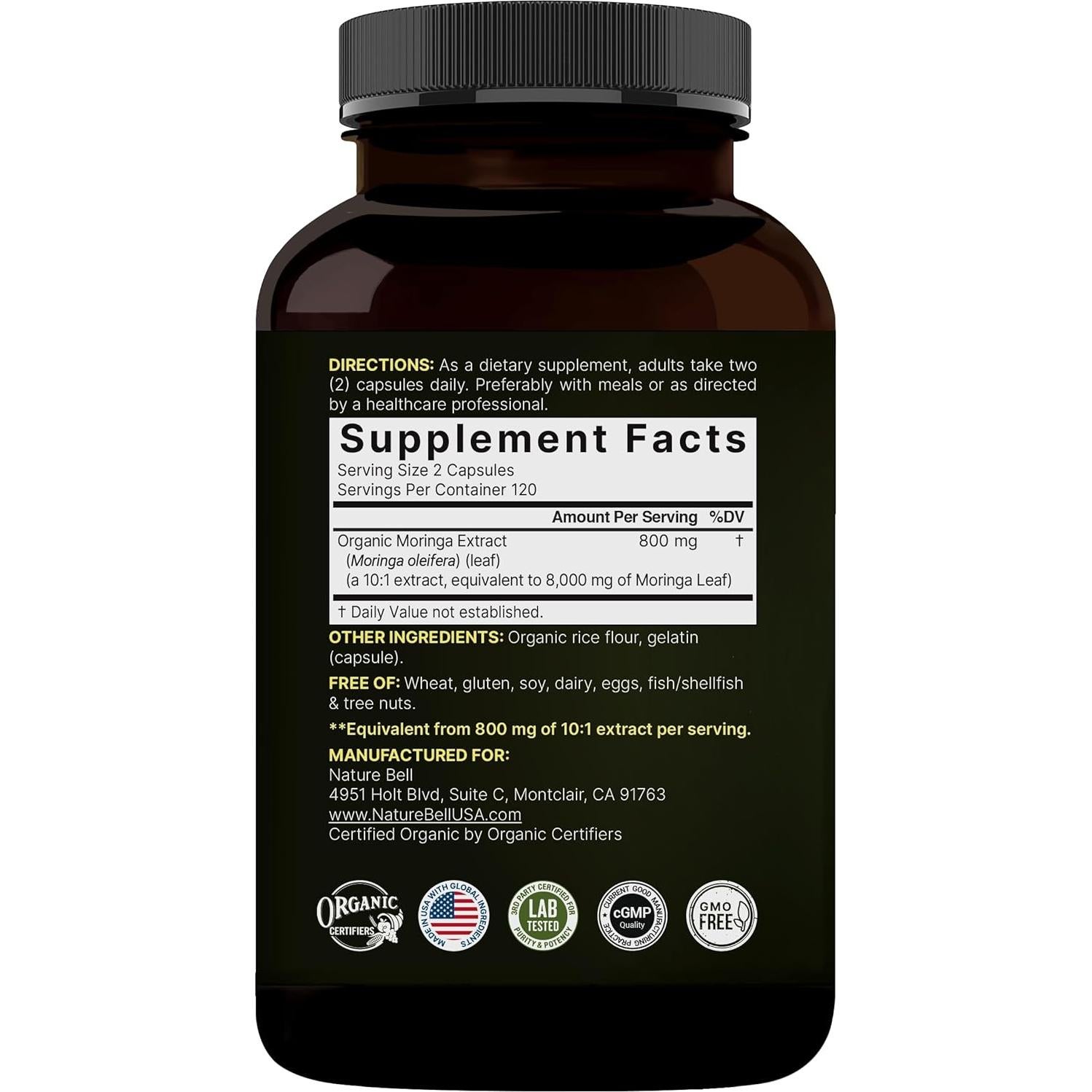 Cápsulas de Moringa NatureBell 480 Unidades 8000mg Orgánica