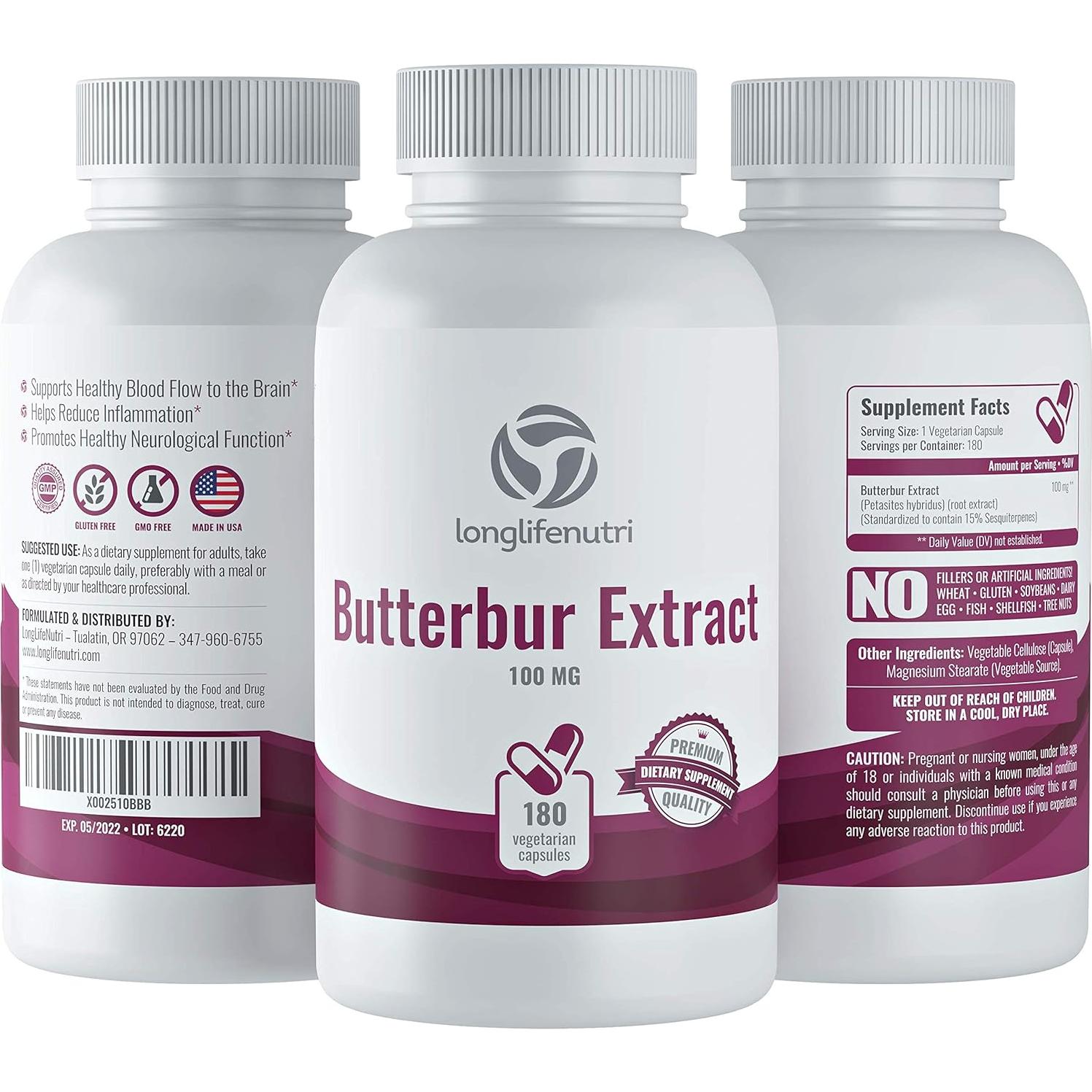 Extracto de Petasites 100mg 180 Cápsulas Vegetarianas LongLifeNutri