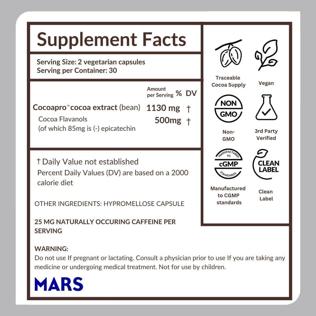 Suplemento Cardíaco CocoaVia 500mg Flavanoles 60 Cápsulas
