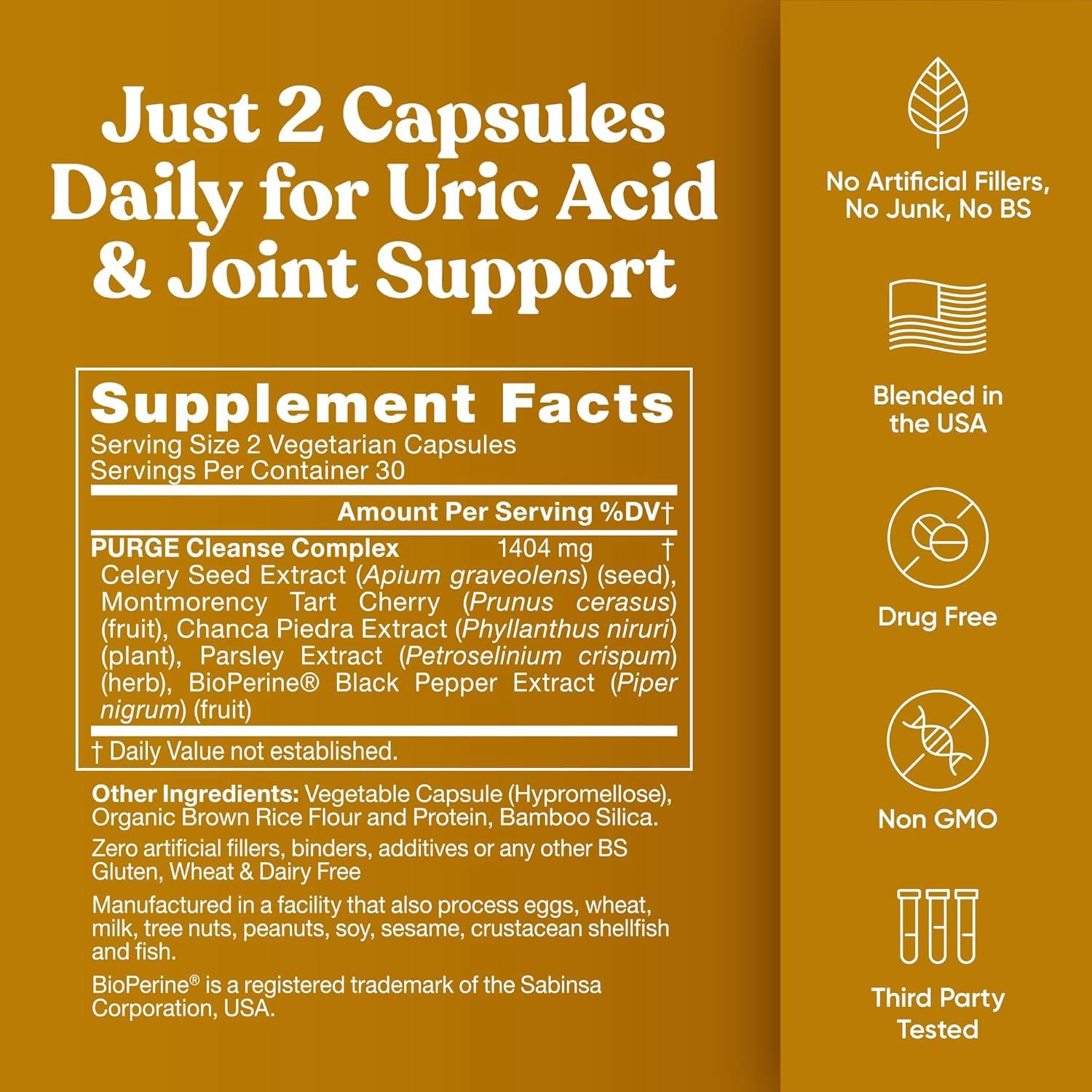 Purge! Suplemento de Ácido Úrico - 60 Cápsulas Veganas