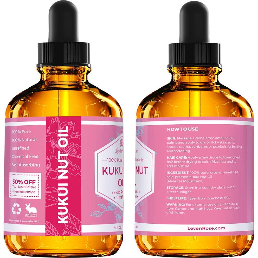 Leven Rose Aceite de Nuez Kukui 118 ml - Hidratante Facial y Capilar