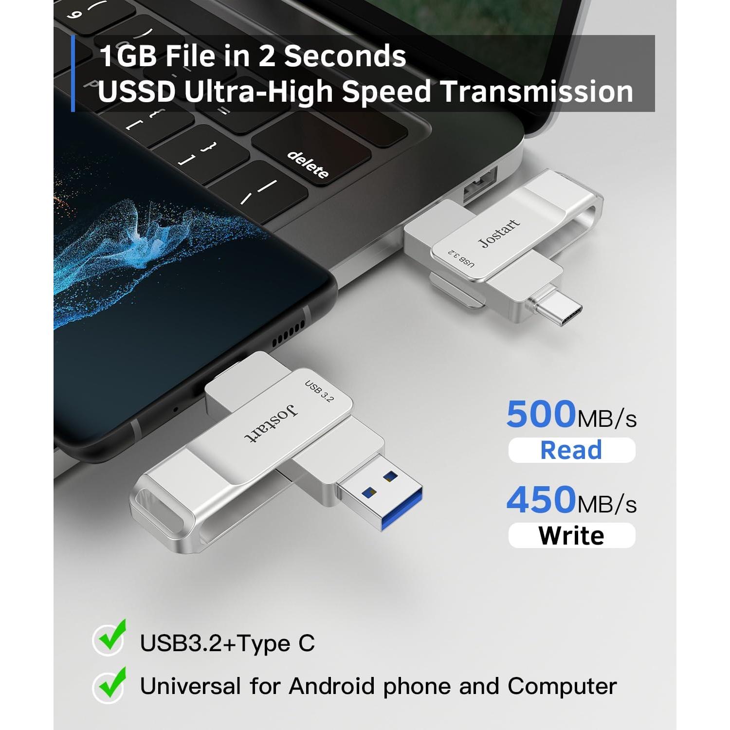 Unidad Flash USB C JOSTART 256GB 500MB/s Doble Interfaz