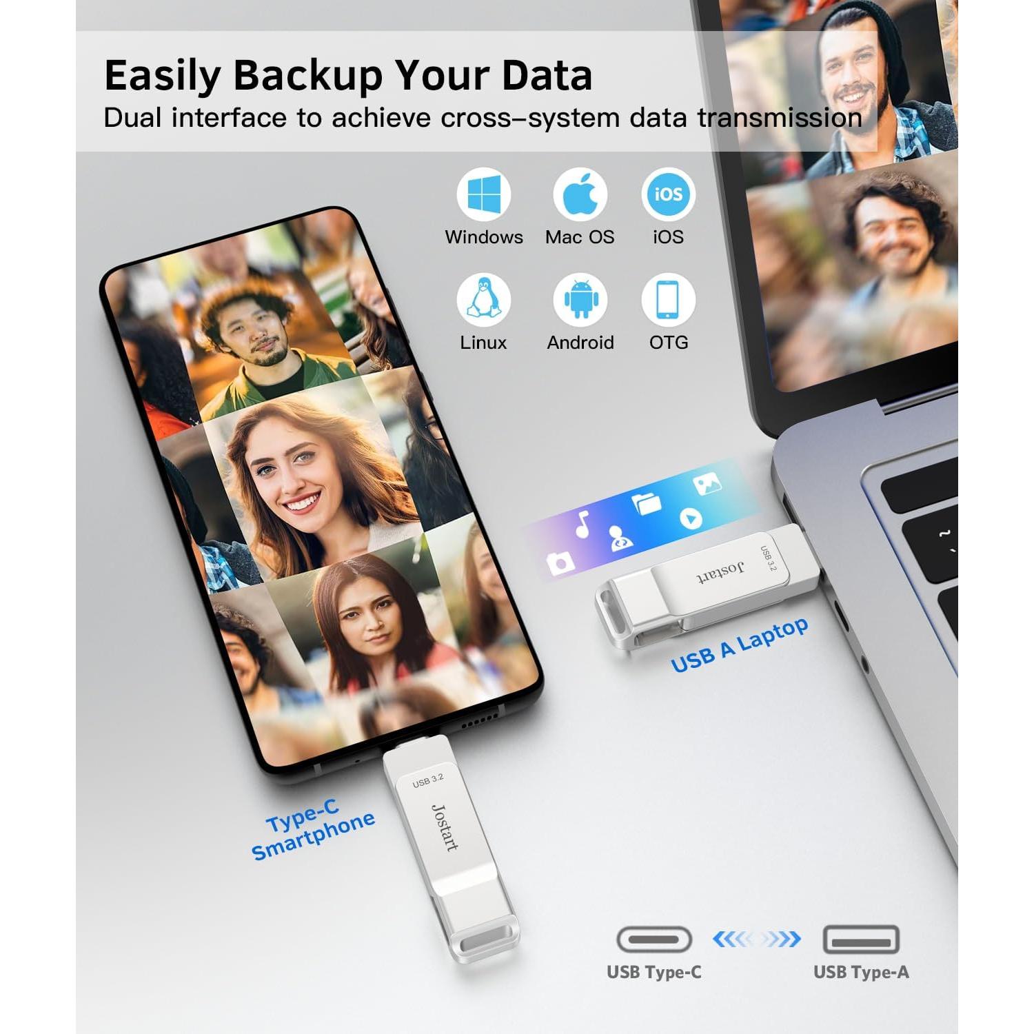 Unidad Flash USB C JOSTART 256GB 500MB/s Doble Interfaz