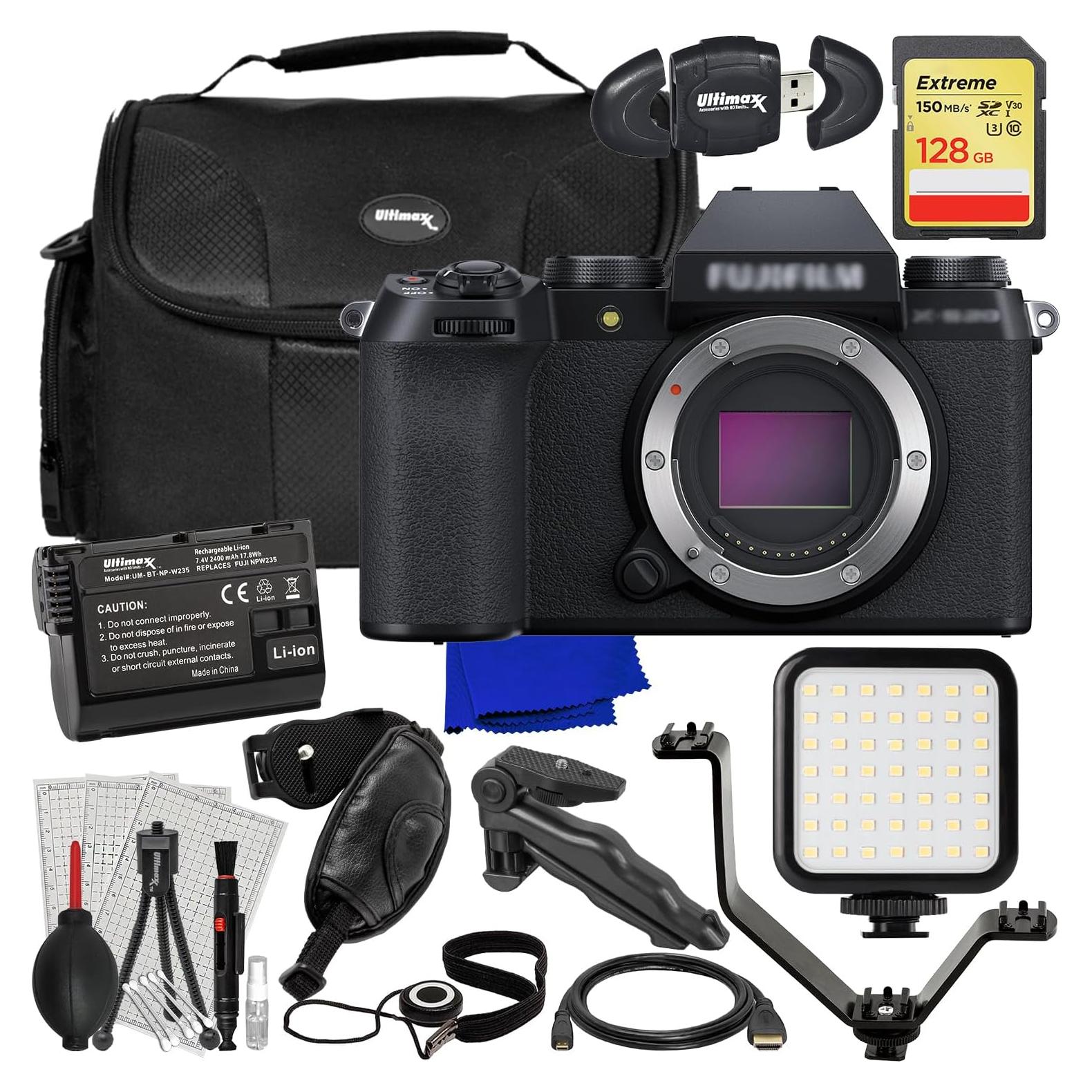 Ultimaxx Advanced FUJIFILM X-S20 Mirrorless Camera Bundle (Black - Body Only) - Includes: 128GB Extreme Memory Card, Replacement Battery, LED Video Light, V-Shaped Bracket & Much More (24pc Bundle)