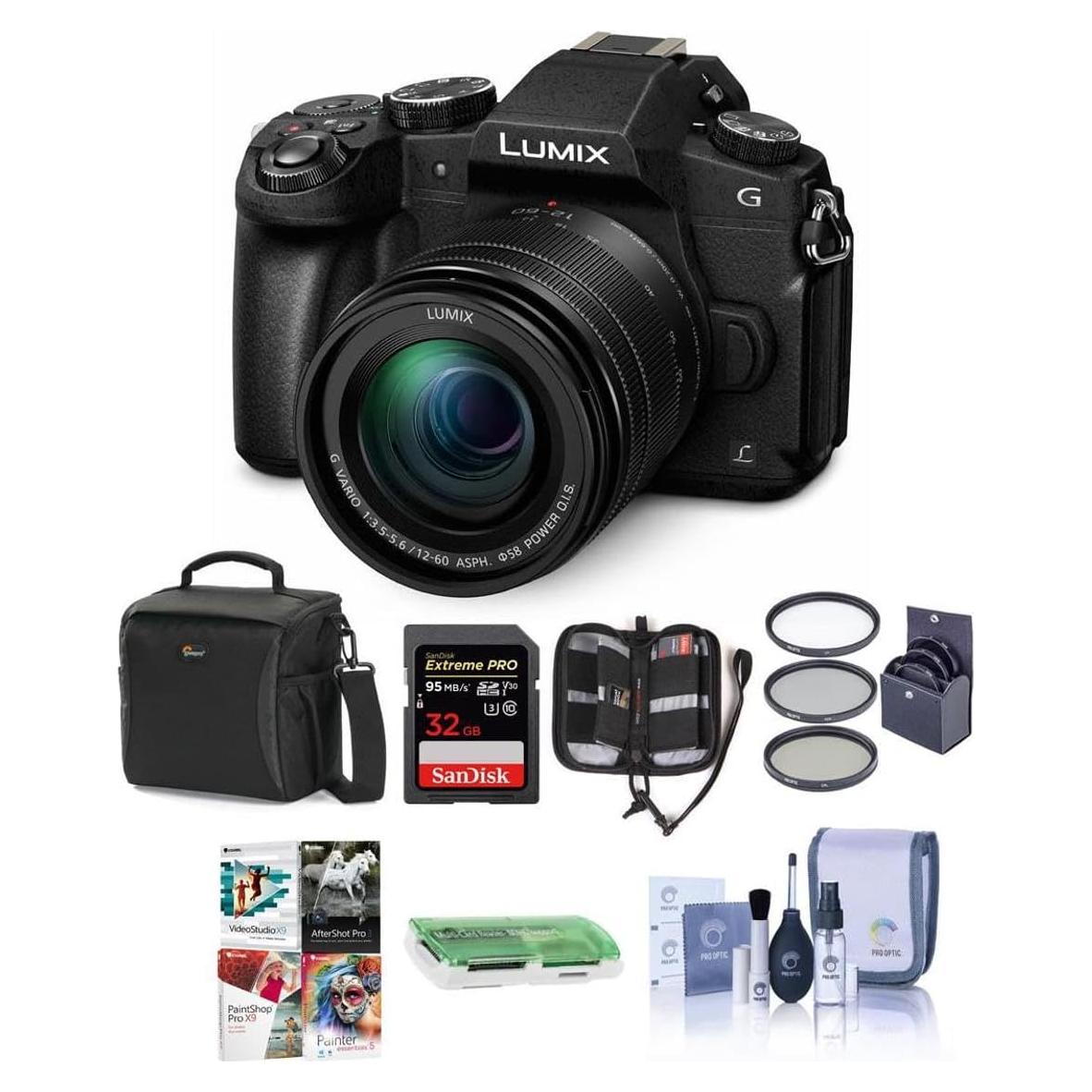 Nikon Lumix DMC-G85 Mirrorless Camera with 12-60mm F/3.5-5.6 Lumix G Vario Power OIS Lens, Black - Bundle with Bag, 32GB SDHC U3 Card, Cleaning Kit, Memory Wallet, Card Reader, 58mm Filter Kit