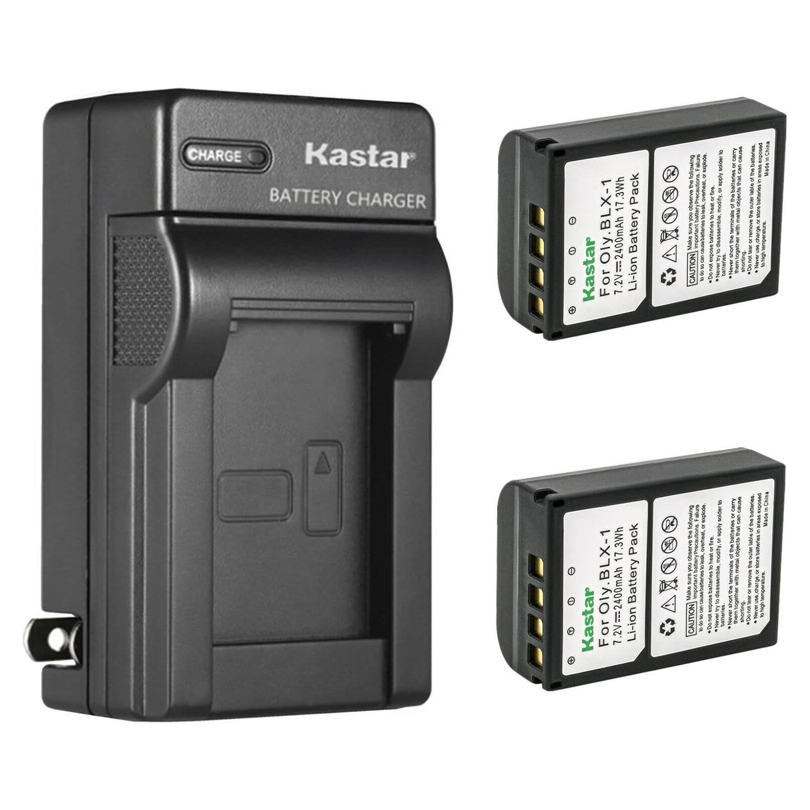 Kastar Cargador AC + 2 Baterías Ión Litio para Olympus OM-1