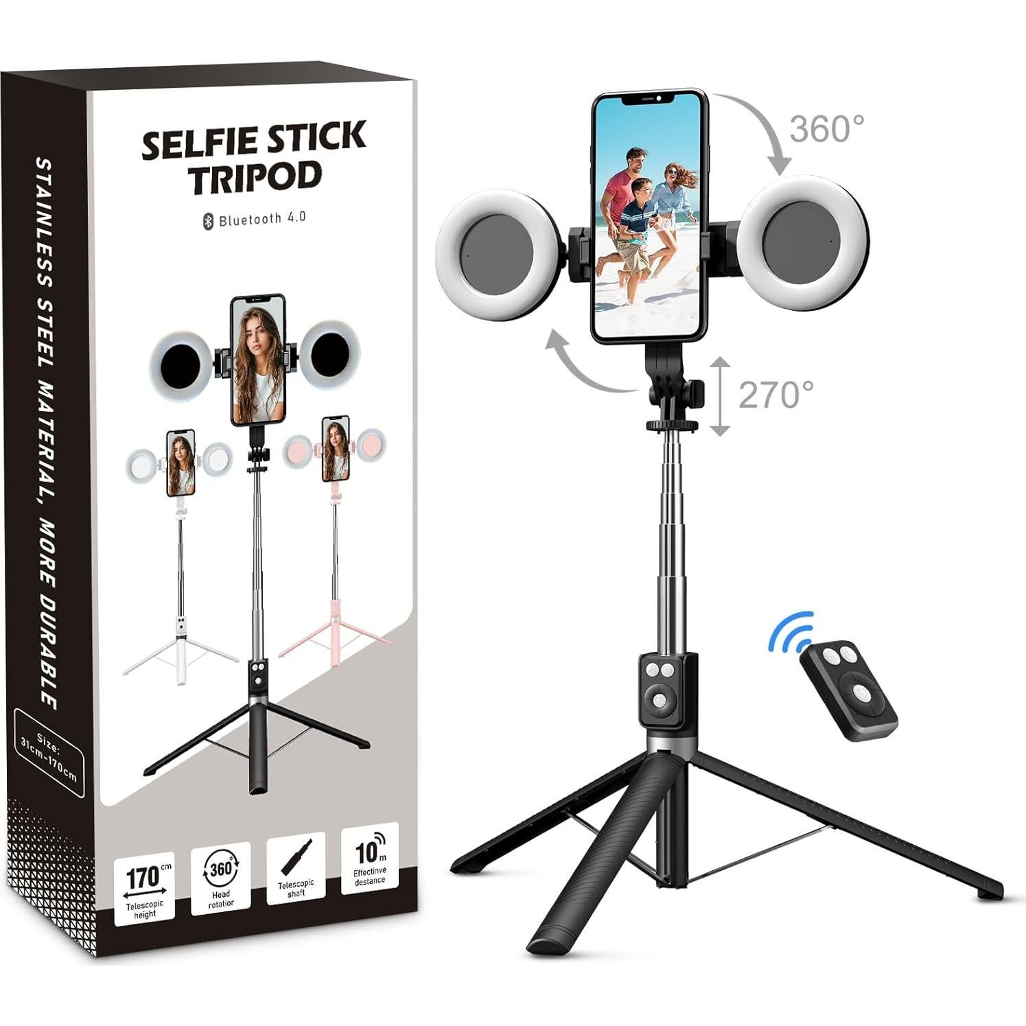 Trípode de Selfie Mouzakon con Luz LED y Control Remoto