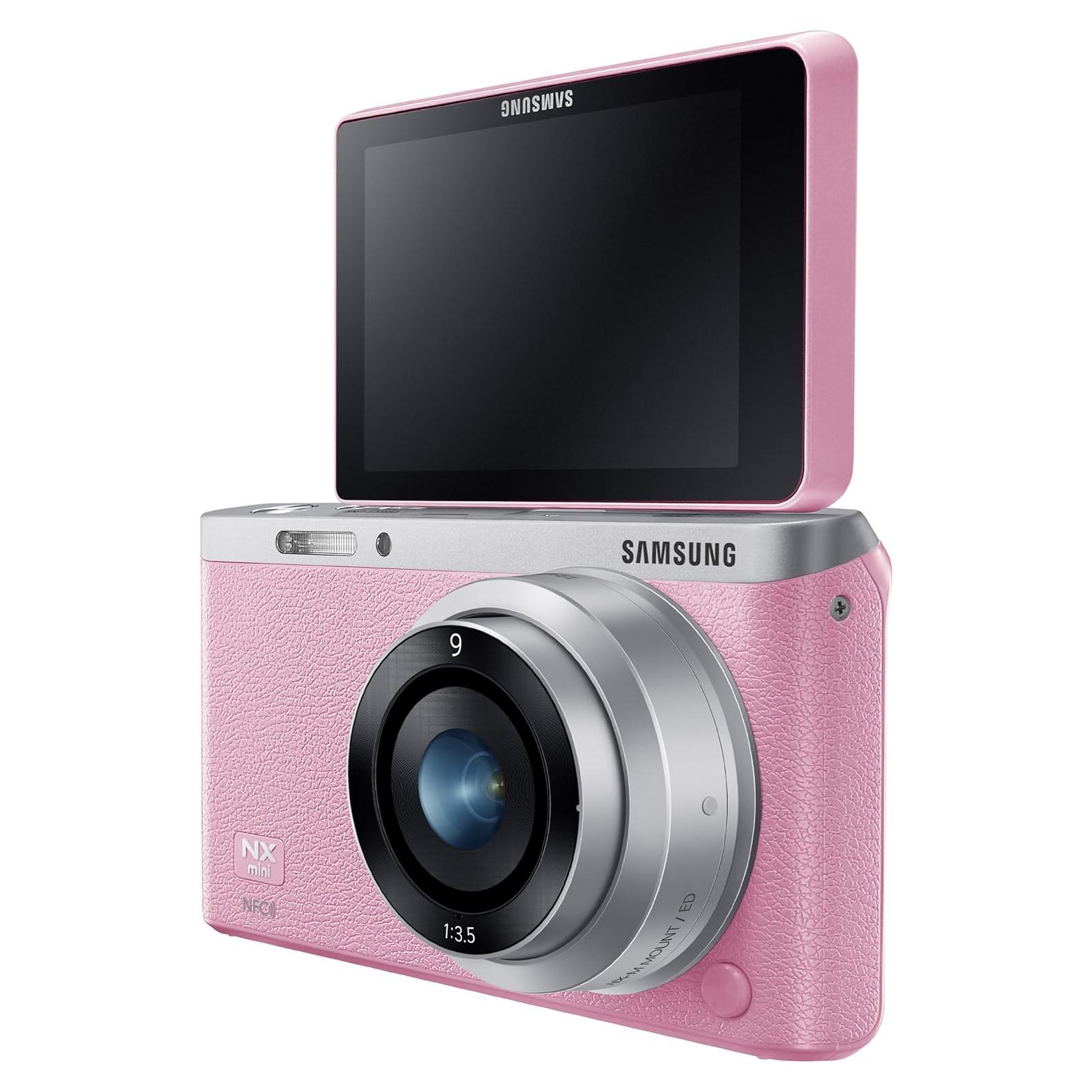 Samsung NX Mini 20.5MP CMOS Smart WiFi & NFC Mirrorless Digital Camera with 9mm Lens and 3" Flip Up LCD Touch Screen (Pink)