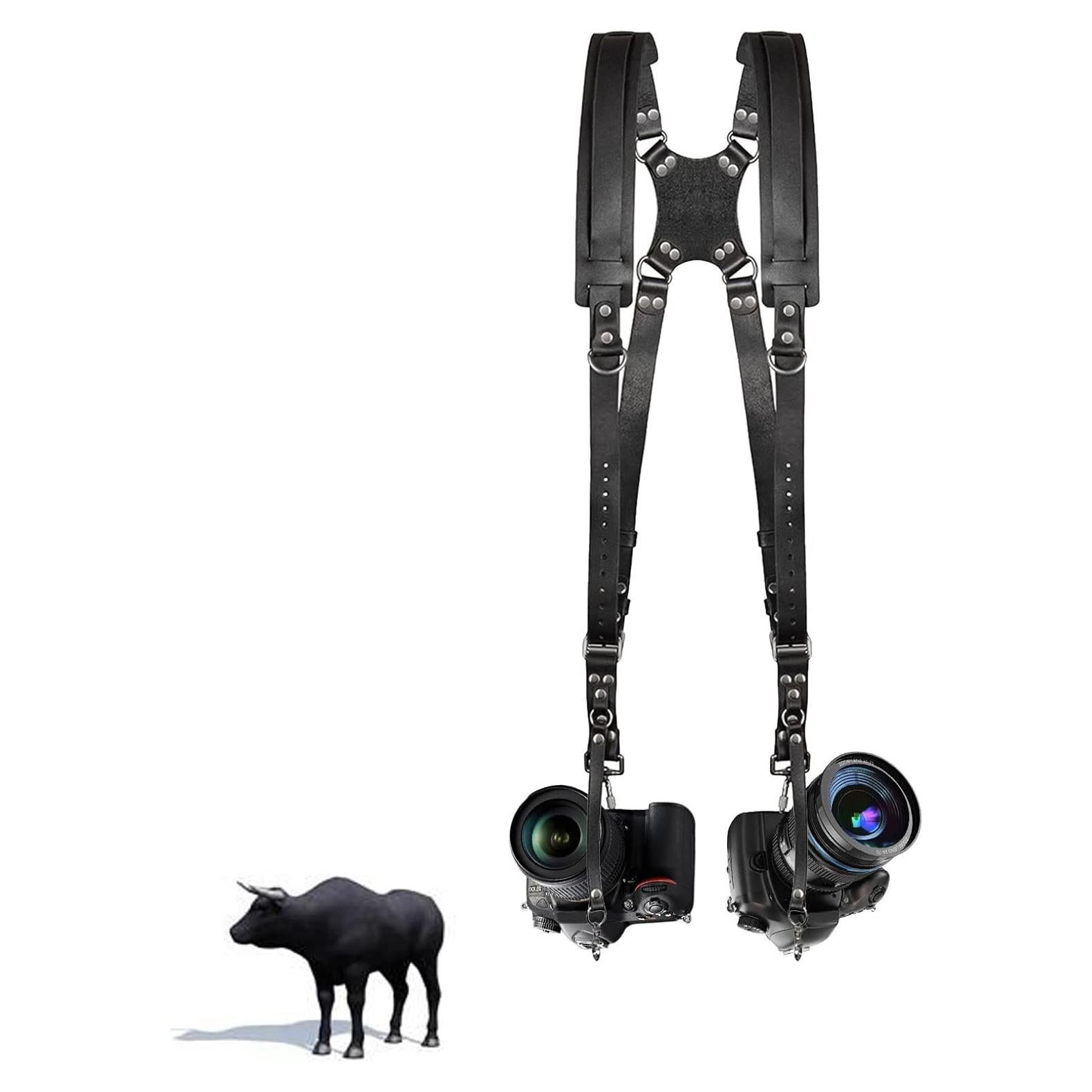 Correa de cámara dual de cuero Kasla para DSLR/SLR - Negro