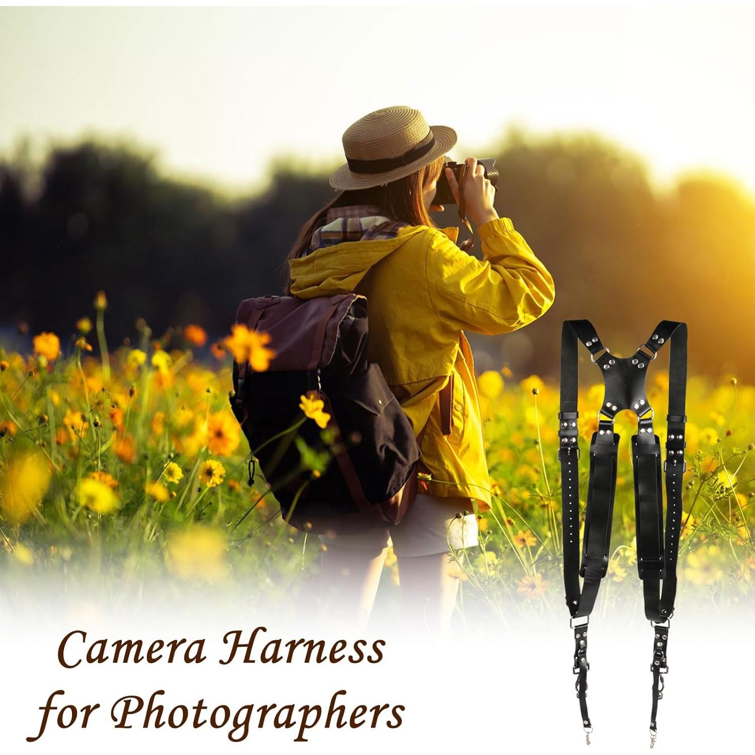 Correa de cámara dual de cuero Kasla para DSLR/SLR - Negro