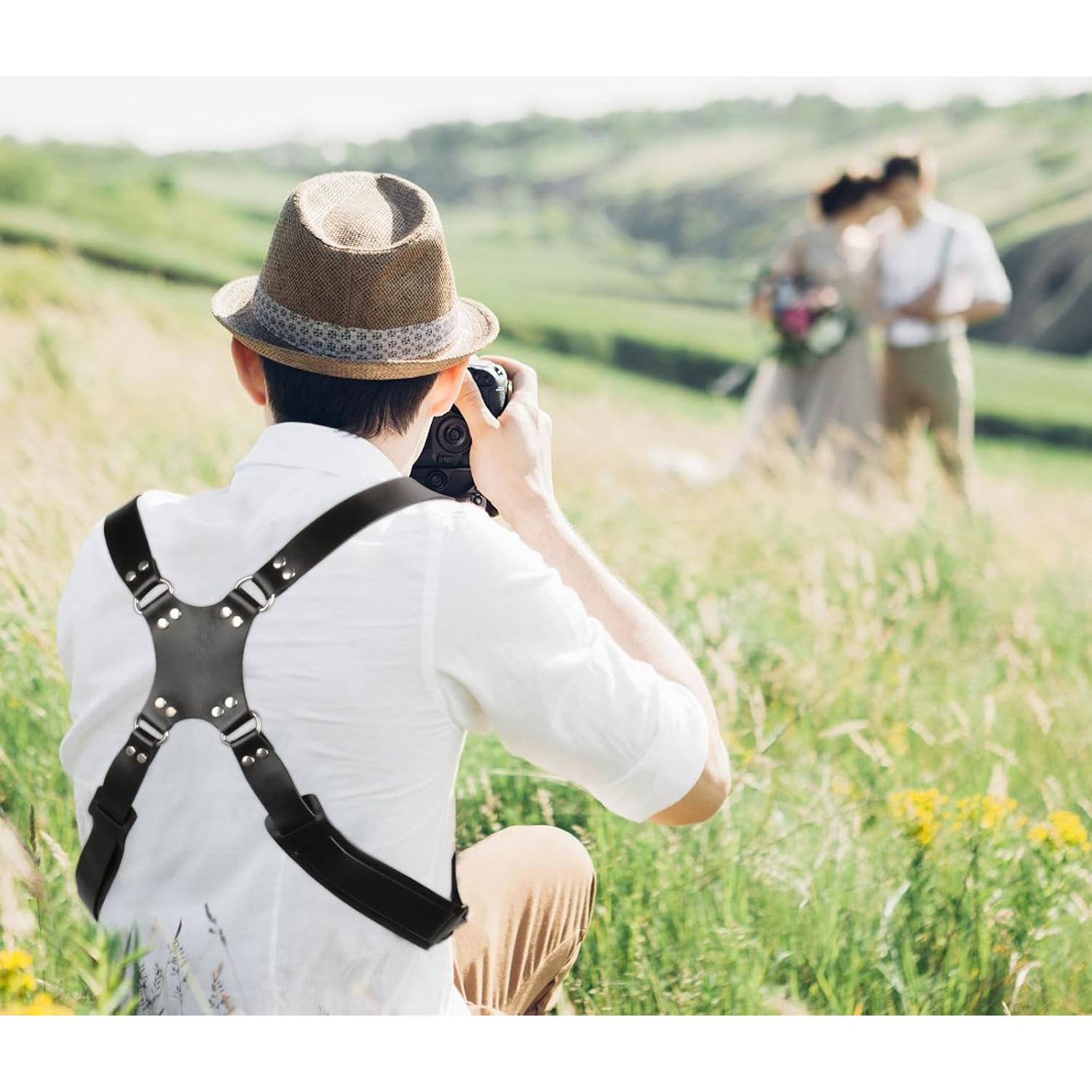 Correa de cámara dual de cuero Kasla para DSLR/SLR - Negro