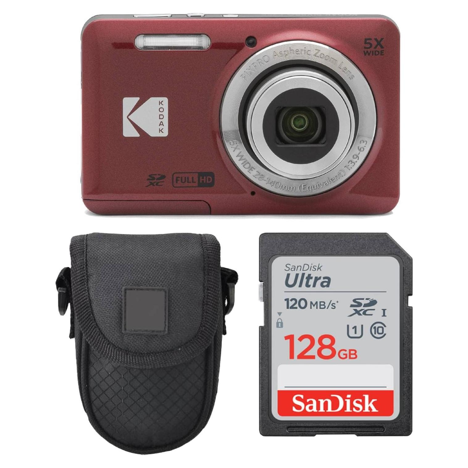 Cámara Digital Kodak PIXPRO FZ55 Rojo + Funda + Tarjeta 128GB