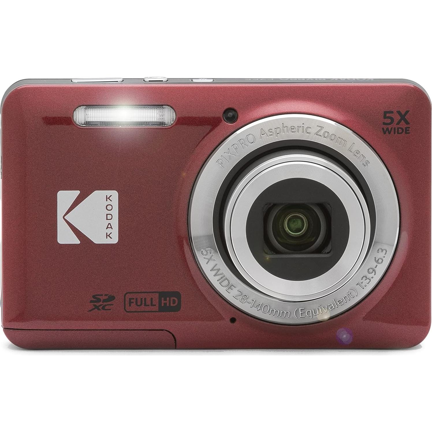 Cámara Digital Kodak PIXPRO FZ55 Rojo + Funda + Tarjeta 128GB