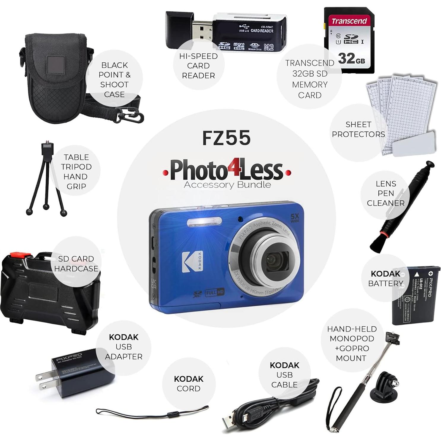 Cámara Digital Kodak PIXPRO FZ55 Azul + Accesorios Completo