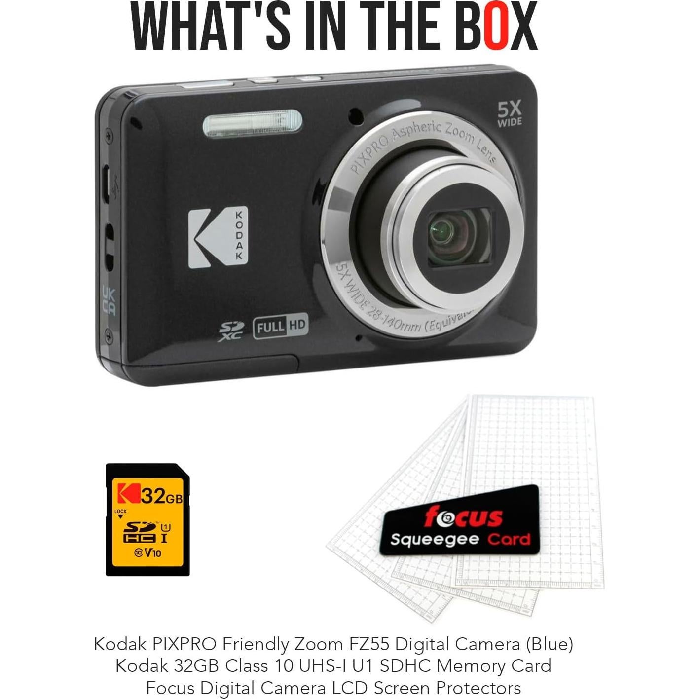 Cámara Digital Kodak PIXPRO FZ55 Negra + Tarjeta 32GB + Protectores