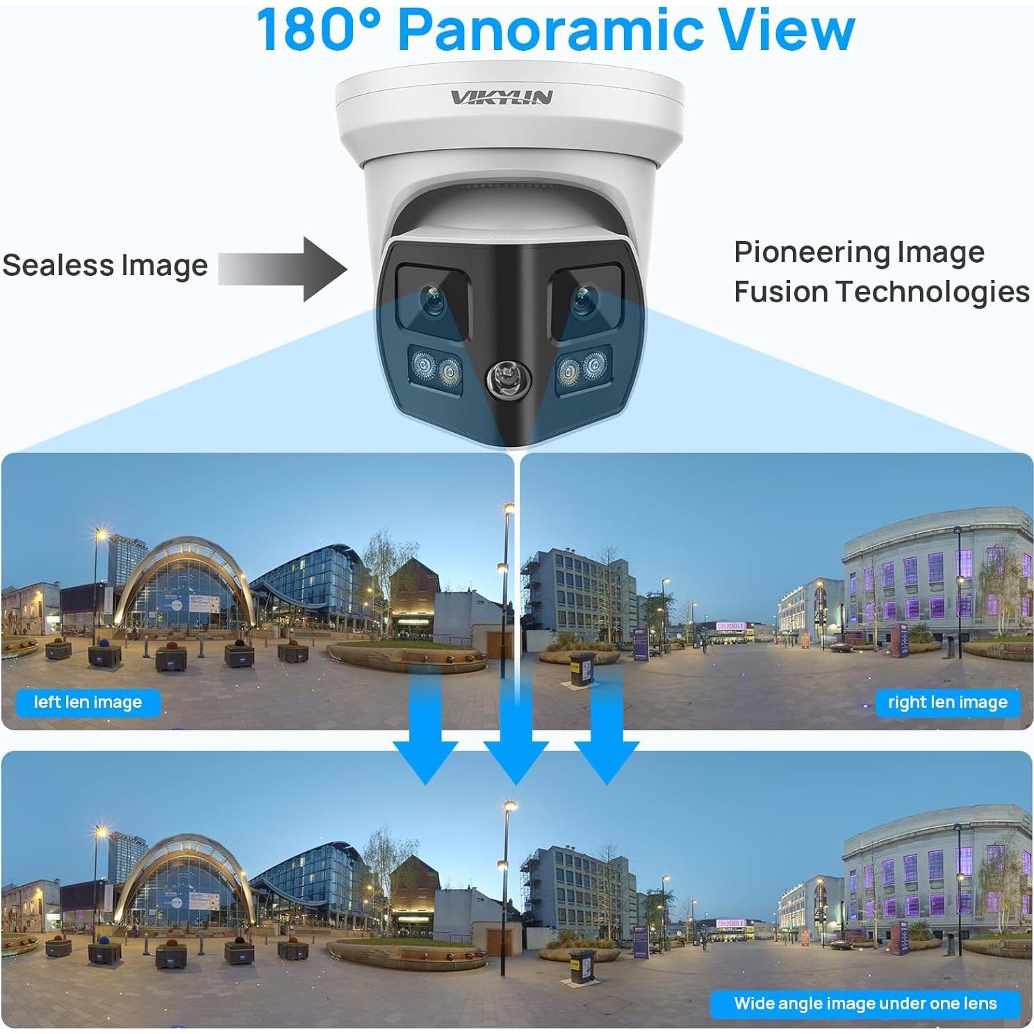 Cámara de Seguridad IP PoE VIKYLIN 8MP Doble Lente 180°