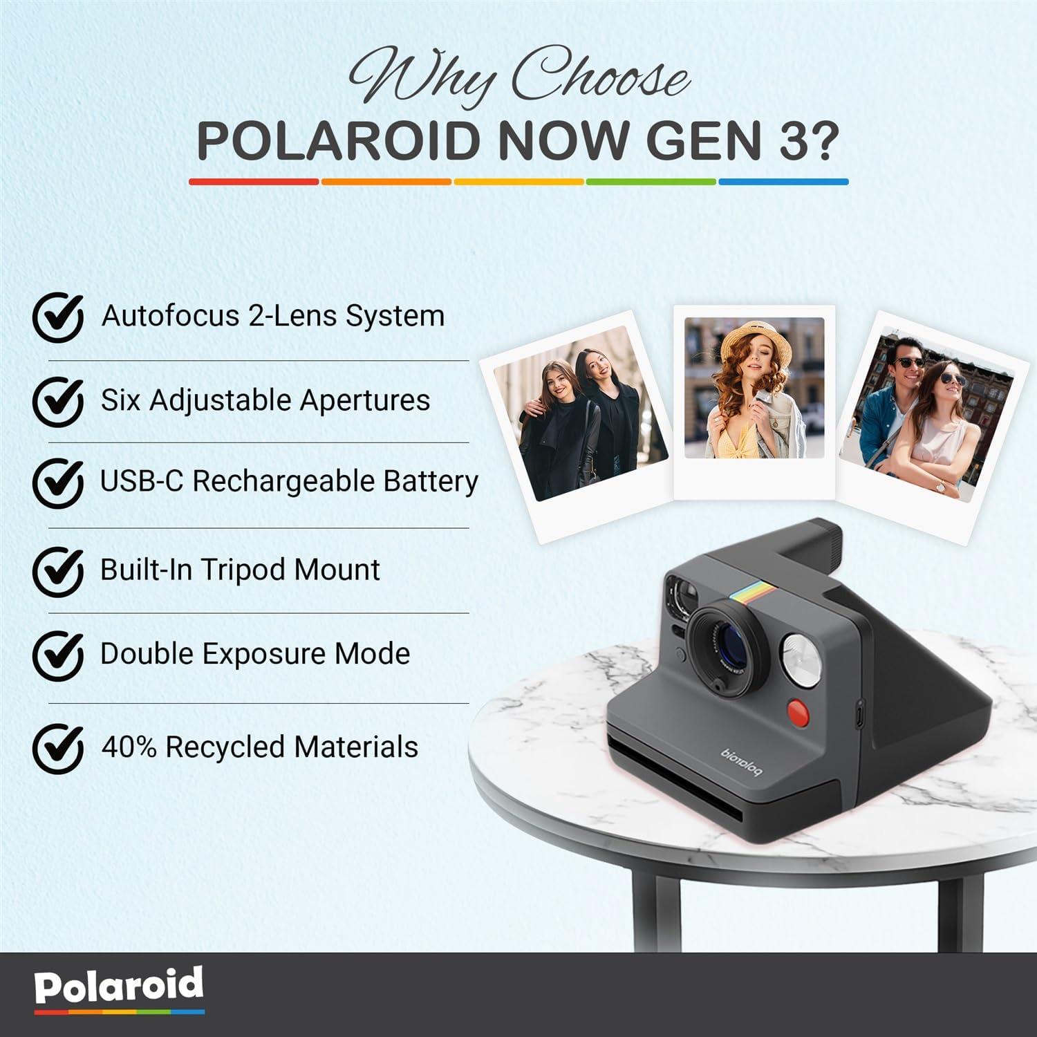 Cámara Instantánea Polaroid Now Gen 3 I-Type Negro + Película 8 Exposiciones