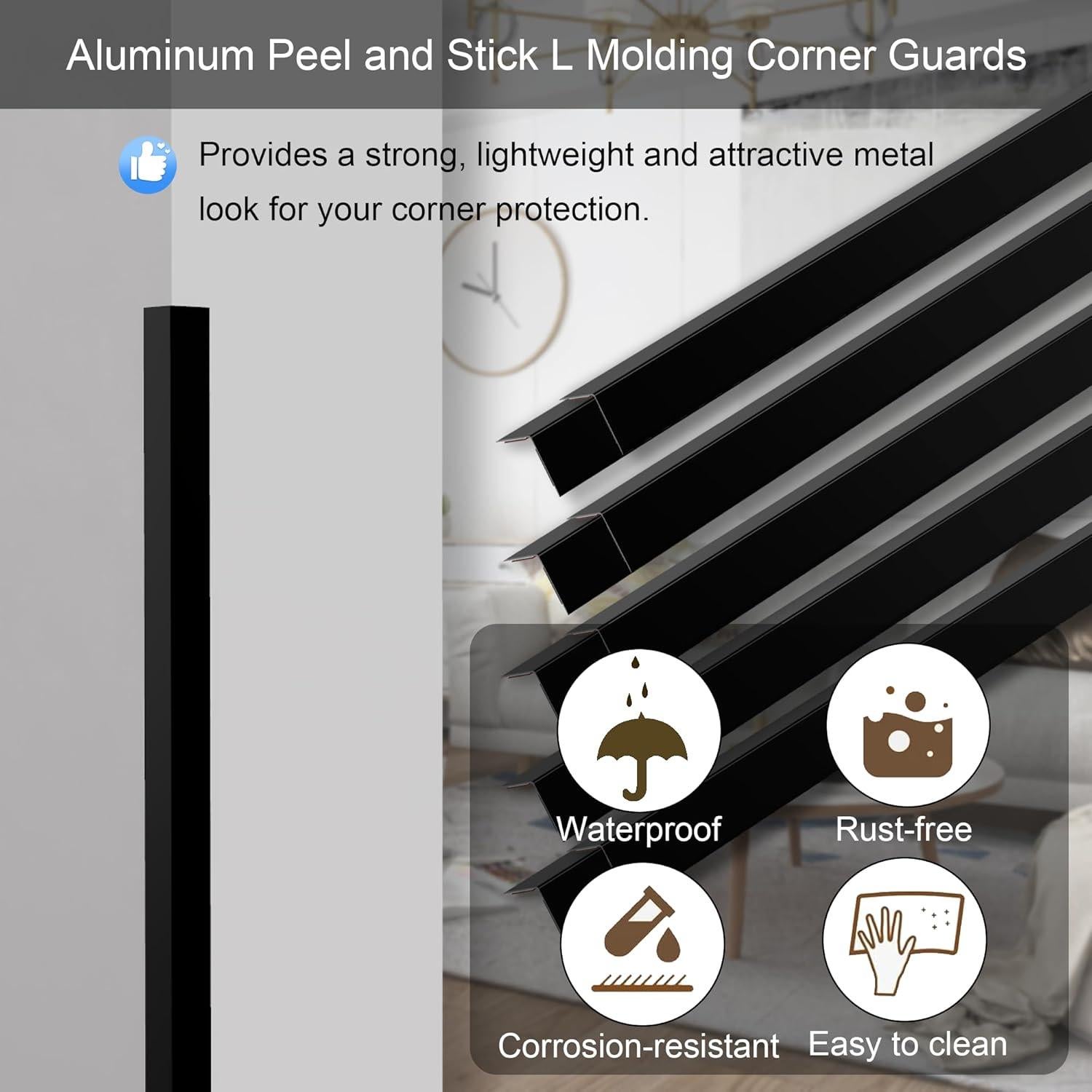 10 Piezas Protectores de Esquinas de Aluminio Negro 121.9 cm