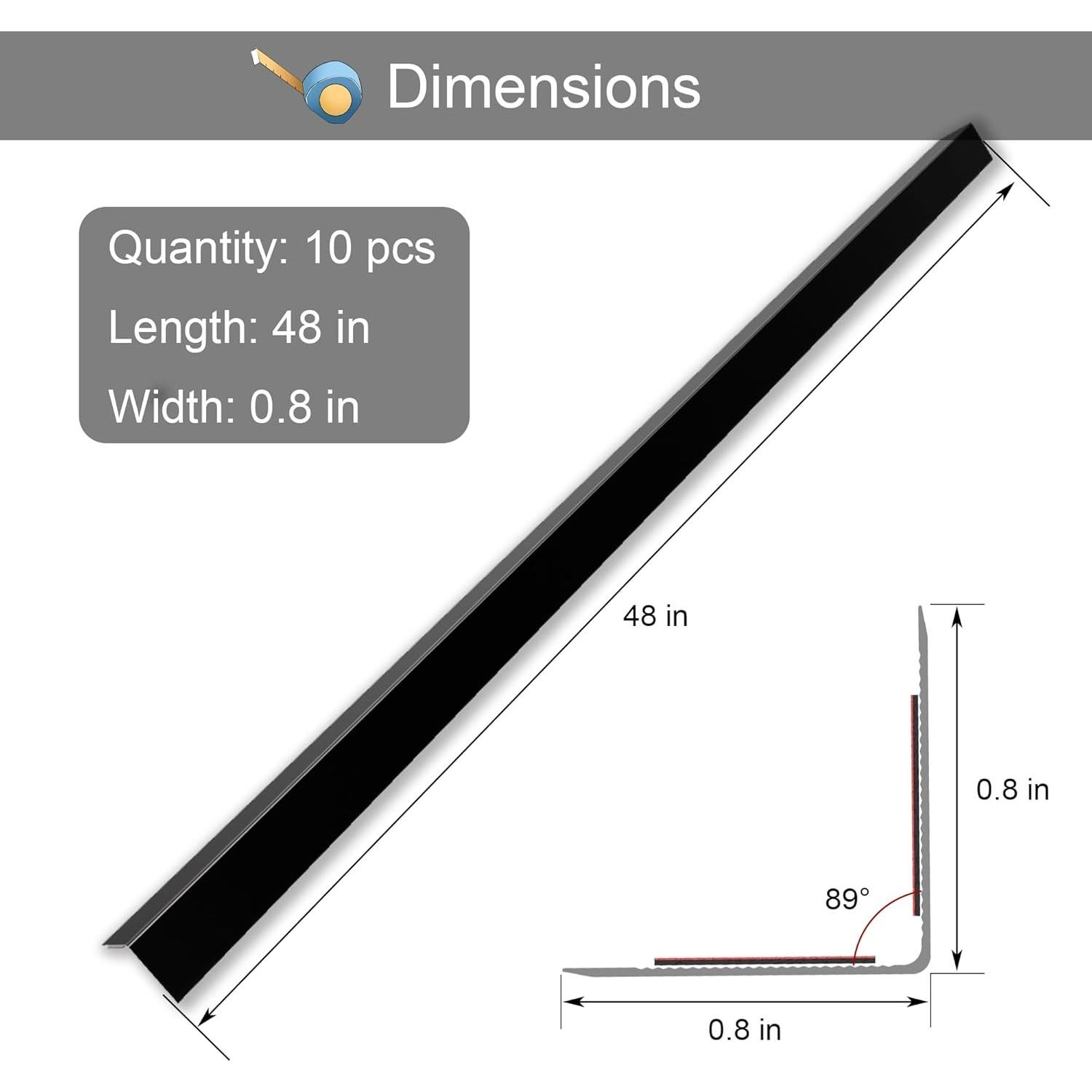 10 Piezas Protectores de Esquinas de Aluminio Negro 121.9 cm
