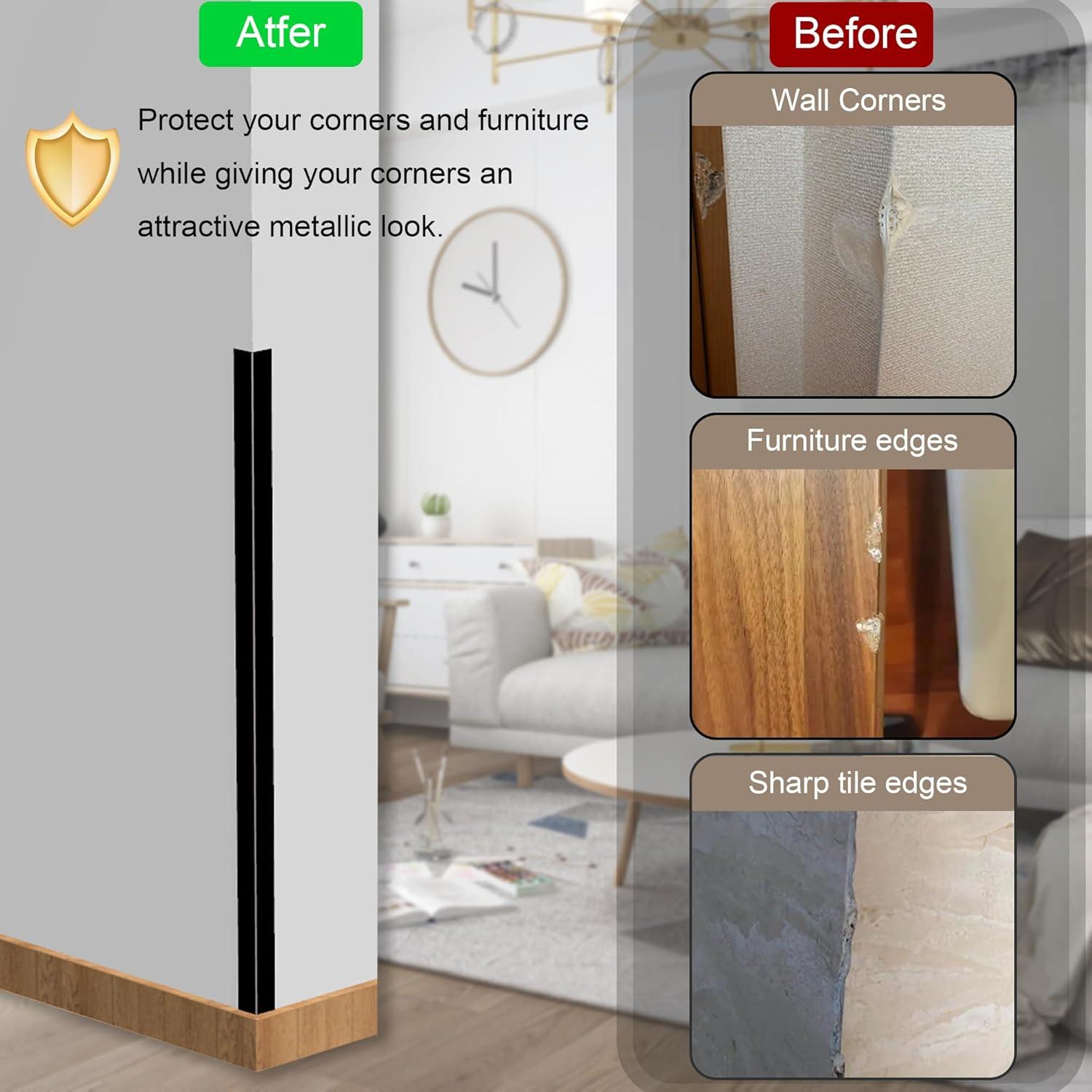 10 Piezas Protectores de Esquinas de Aluminio Negro 121.9 cm