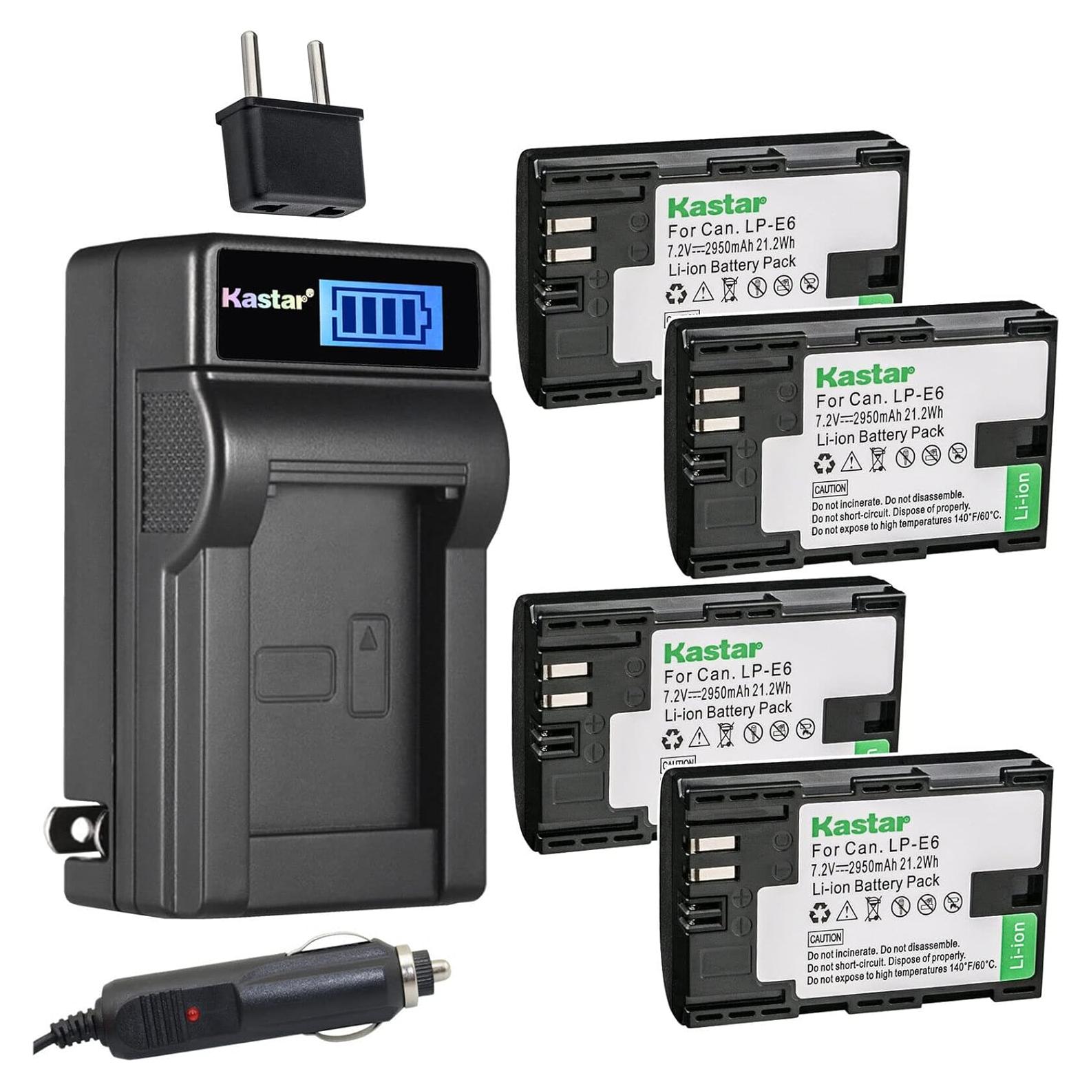 Kastar 4 Baterías LP-E6 y Cargador AC LCD para Canon