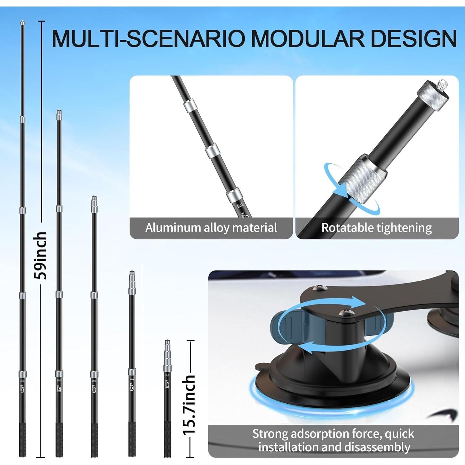 Soporte de Succión TsOnaRegion para Insta360 y GoPro Max - 150 cm