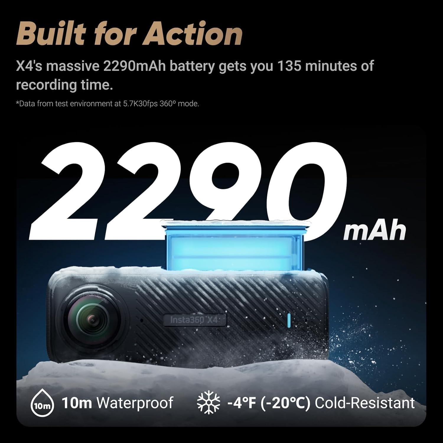 X4 Peter McKinnon - Waterproof 8K 360 Action Camera, 4K Wide-Angle Video, Invisible Selfie Stick Effect, Removable Lens Guards, 135 Min Battery Life, AI Editing, Stabilization