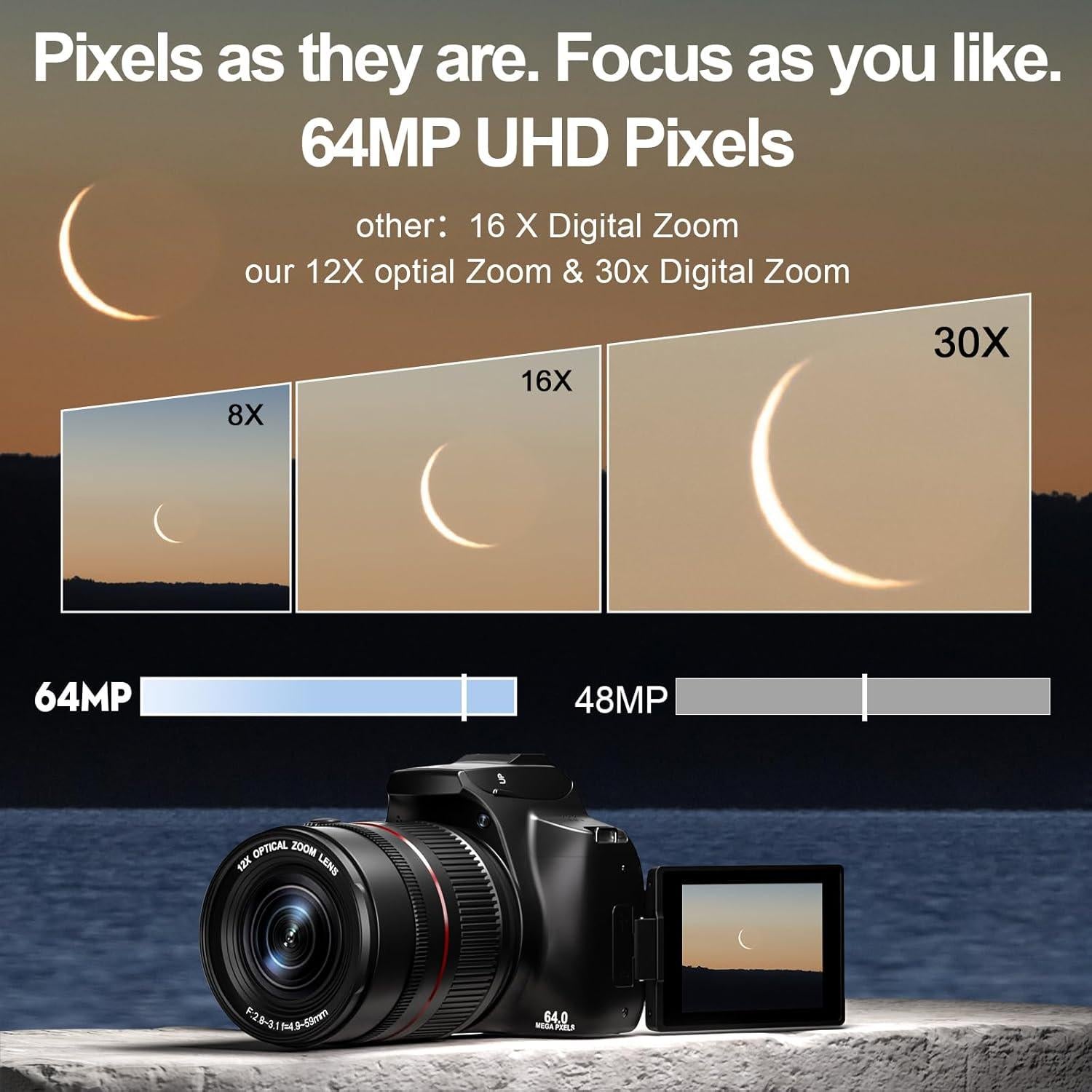 Cámara Digital Monitech G700 64MP 12x Zoom Óptico 4K