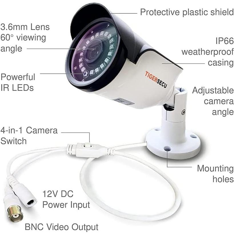 Cámara de Seguridad Tipo Bala TIGERSECU 1080P IP66 para DVR