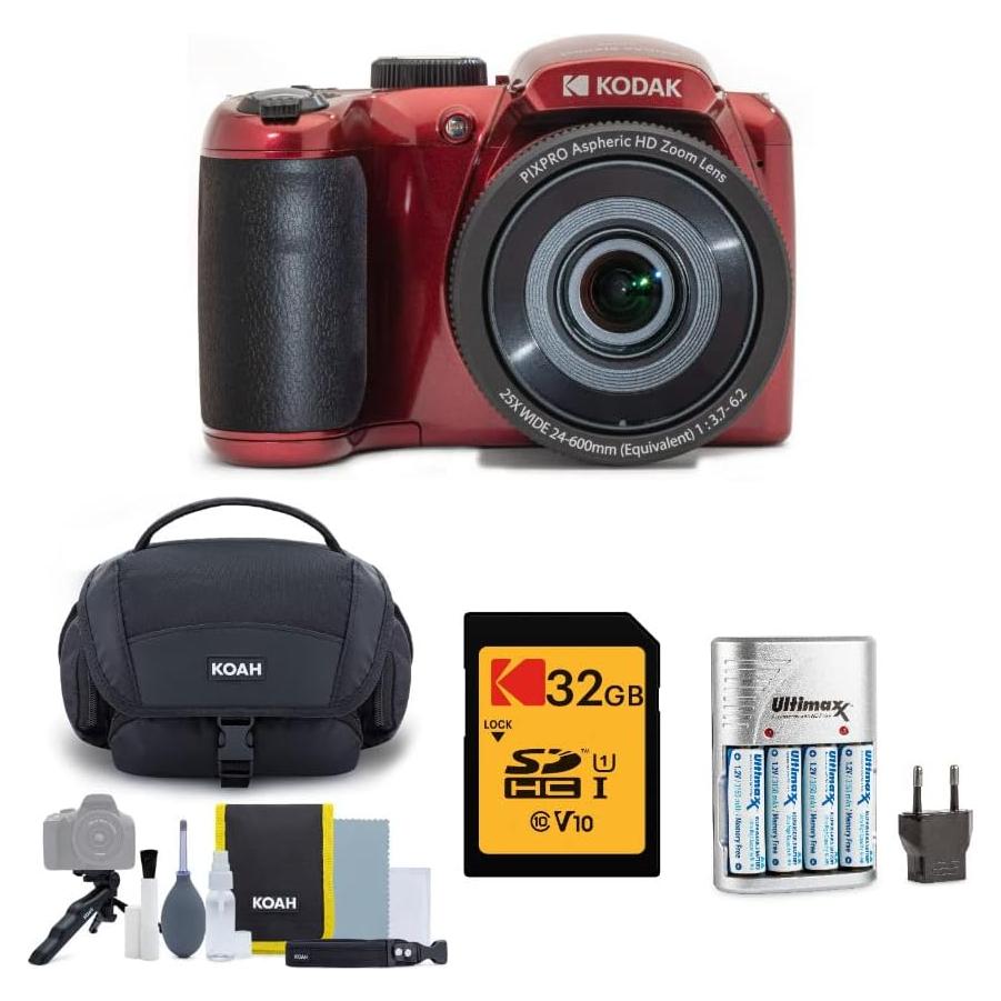Cámara Digital Kodak PIXPRO AZ255 16MP Zoom 25x Rojo + Accesorios