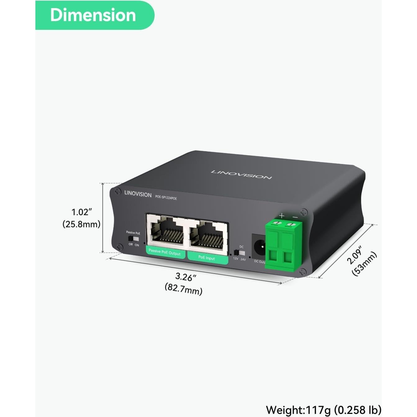 Splitter PoE 30W LINOVISION DC12V/24V para Cámaras y AP