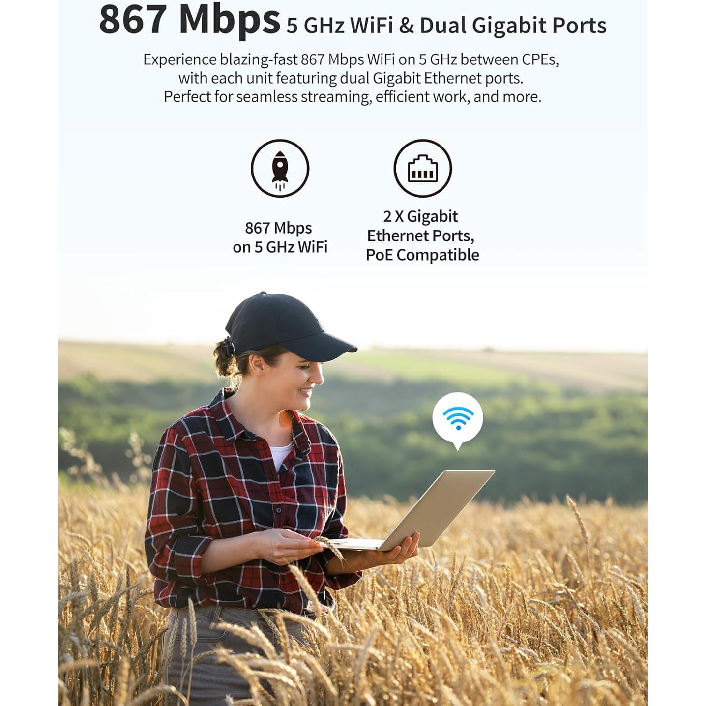 Puente WiFi Inalámbrico BrosTrend EAP5 5KM 867Mbps PoE