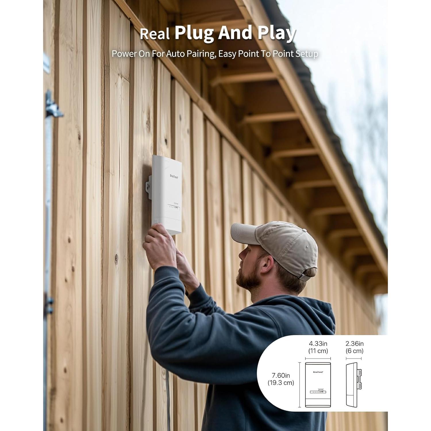 Puente WiFi Inalámbrico BrosTrend EAP5 5KM 867Mbps PoE