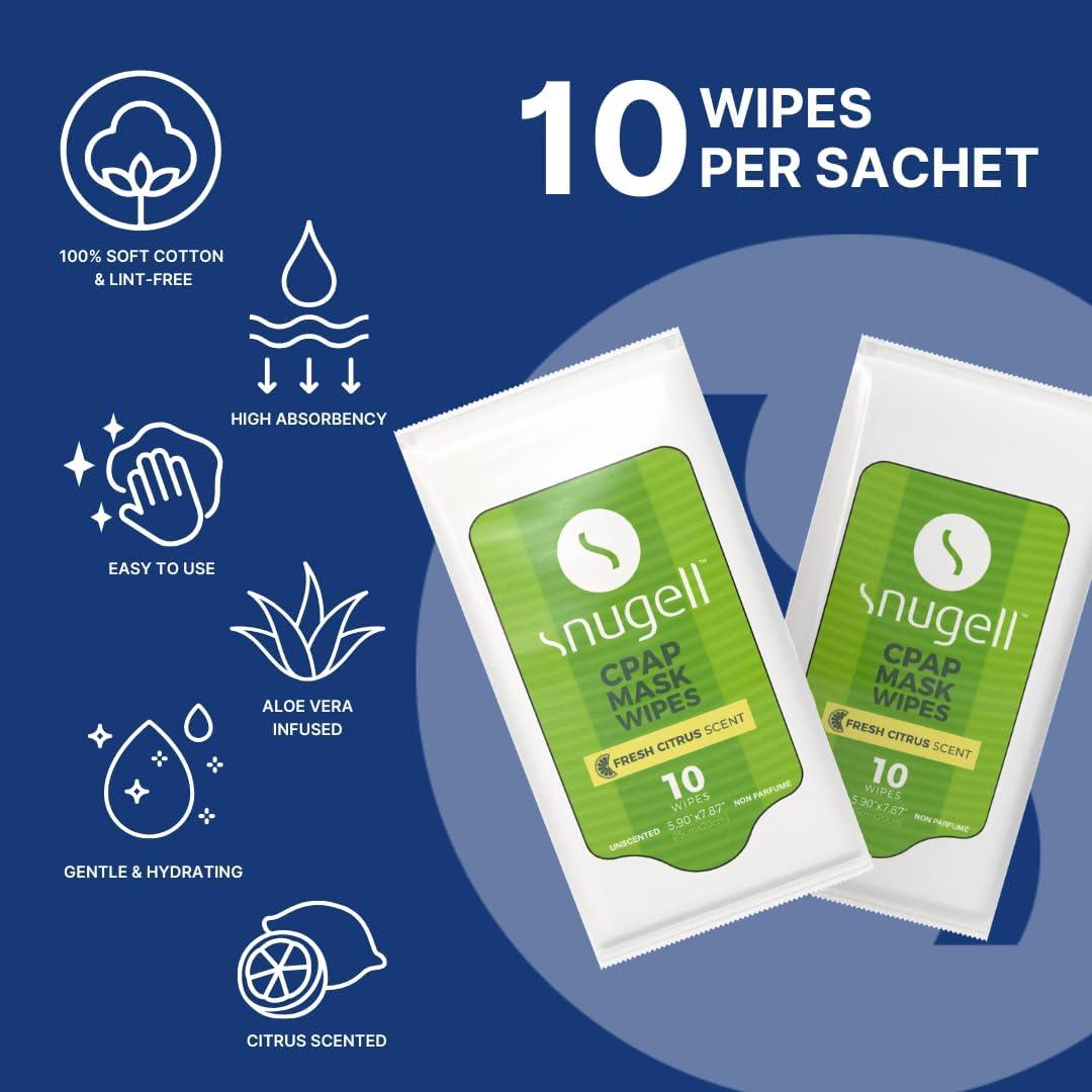Toallitas de CPAP Snugell 100% Algodón 120 Hojas Aroma Cítricos
