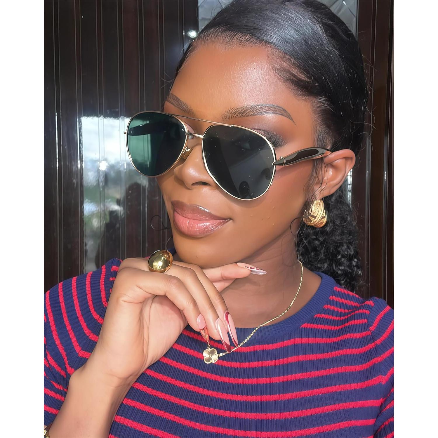 Gafas de sol aviador doradas GUVIVI 63mm lente negra