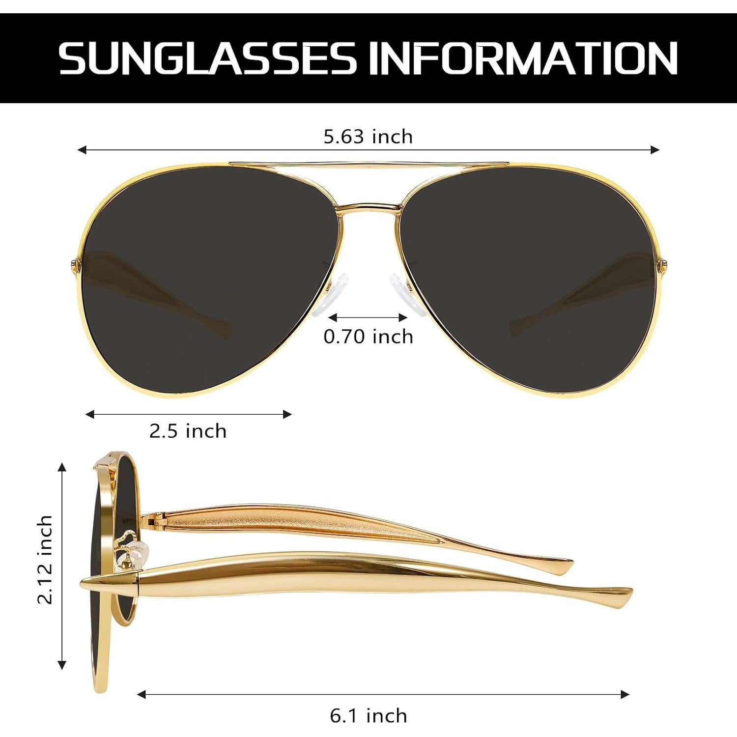 Gafas de sol aviador doradas GUVIVI 63mm lente negra