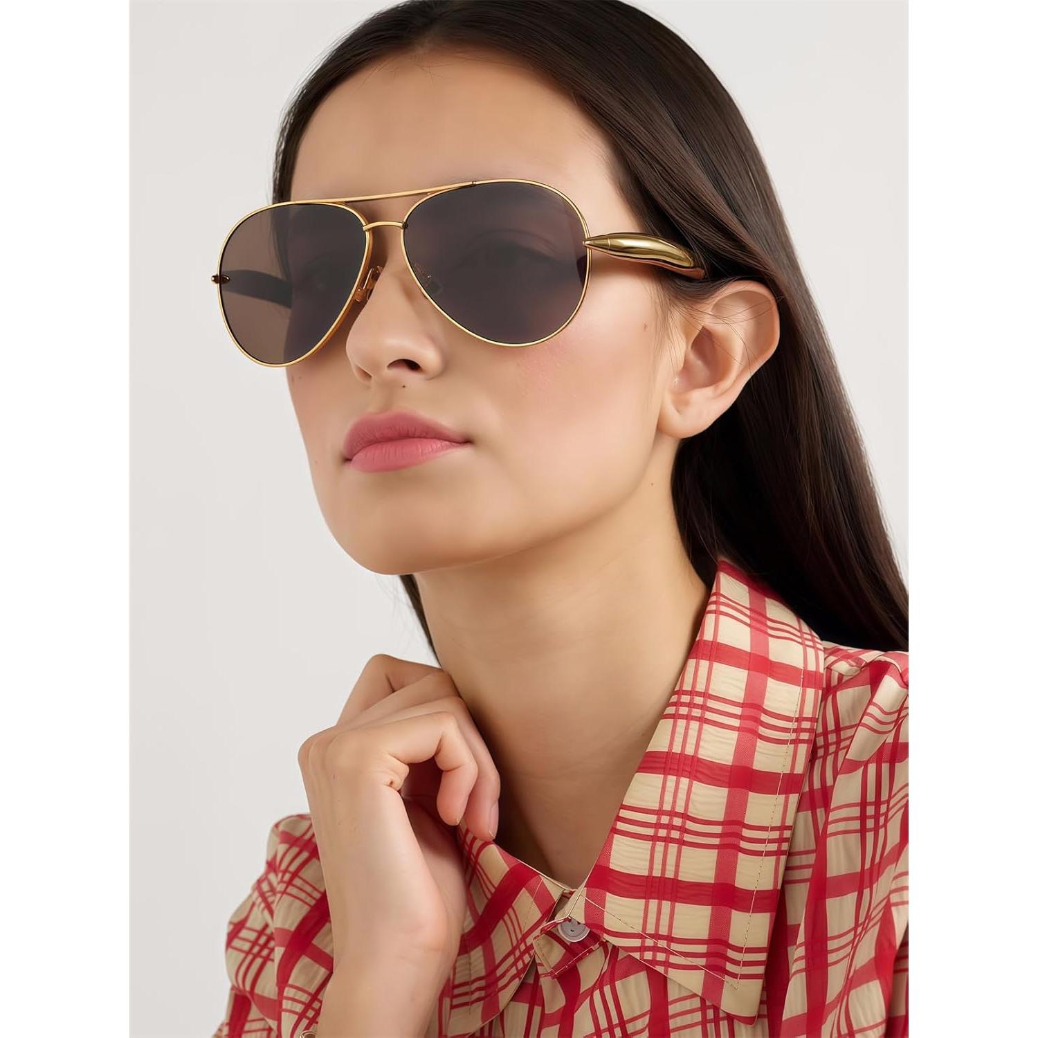 Gafas de sol aviador doradas GUVIVI 63mm lente negra