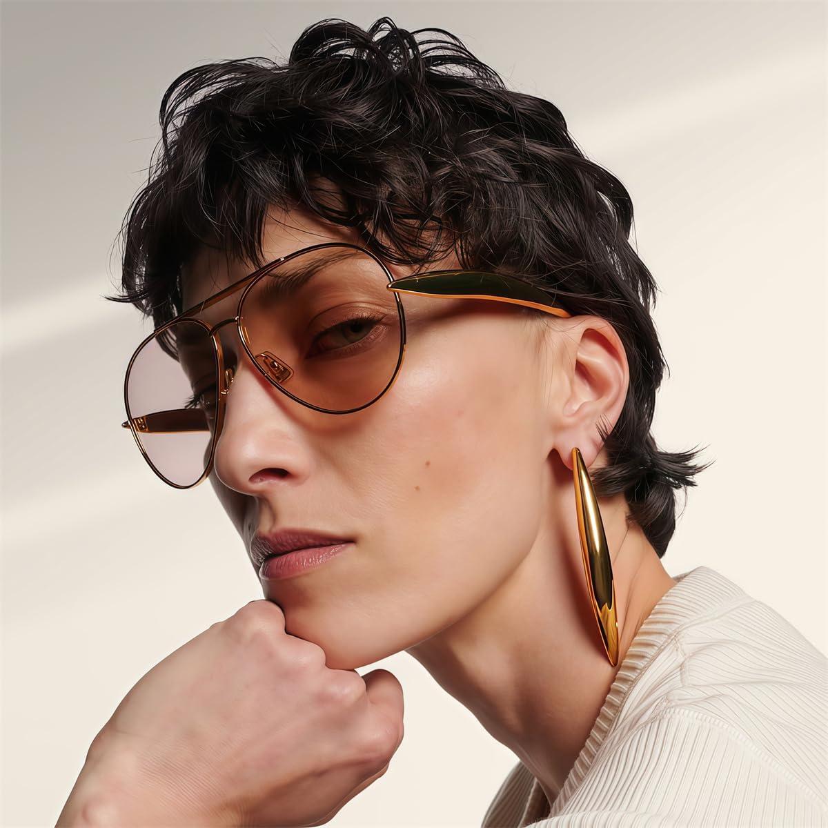 Gafas de sol aviador doradas GUVIVI 63mm lente negra