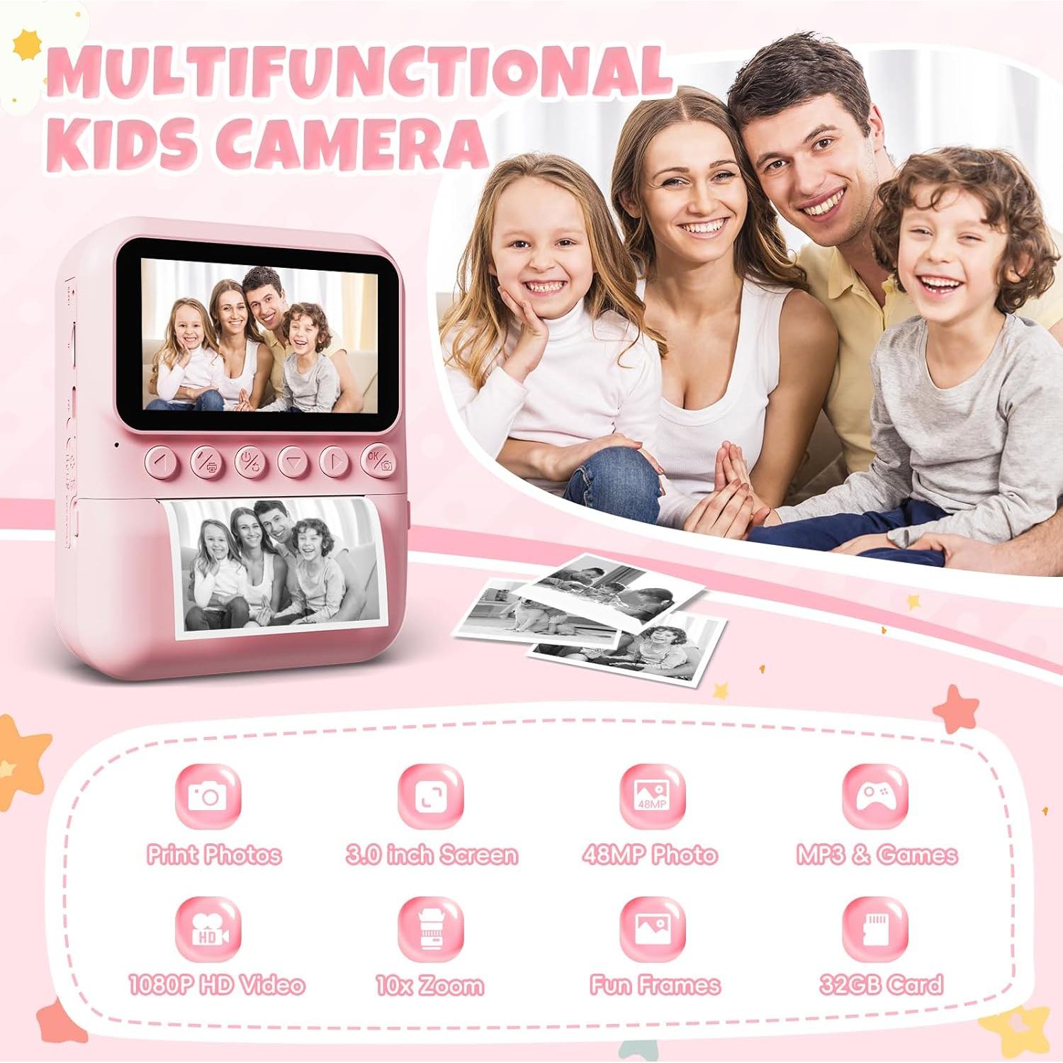 Cámara Instantánea CalineGam M9 Rosa 48MP Pantalla 3"