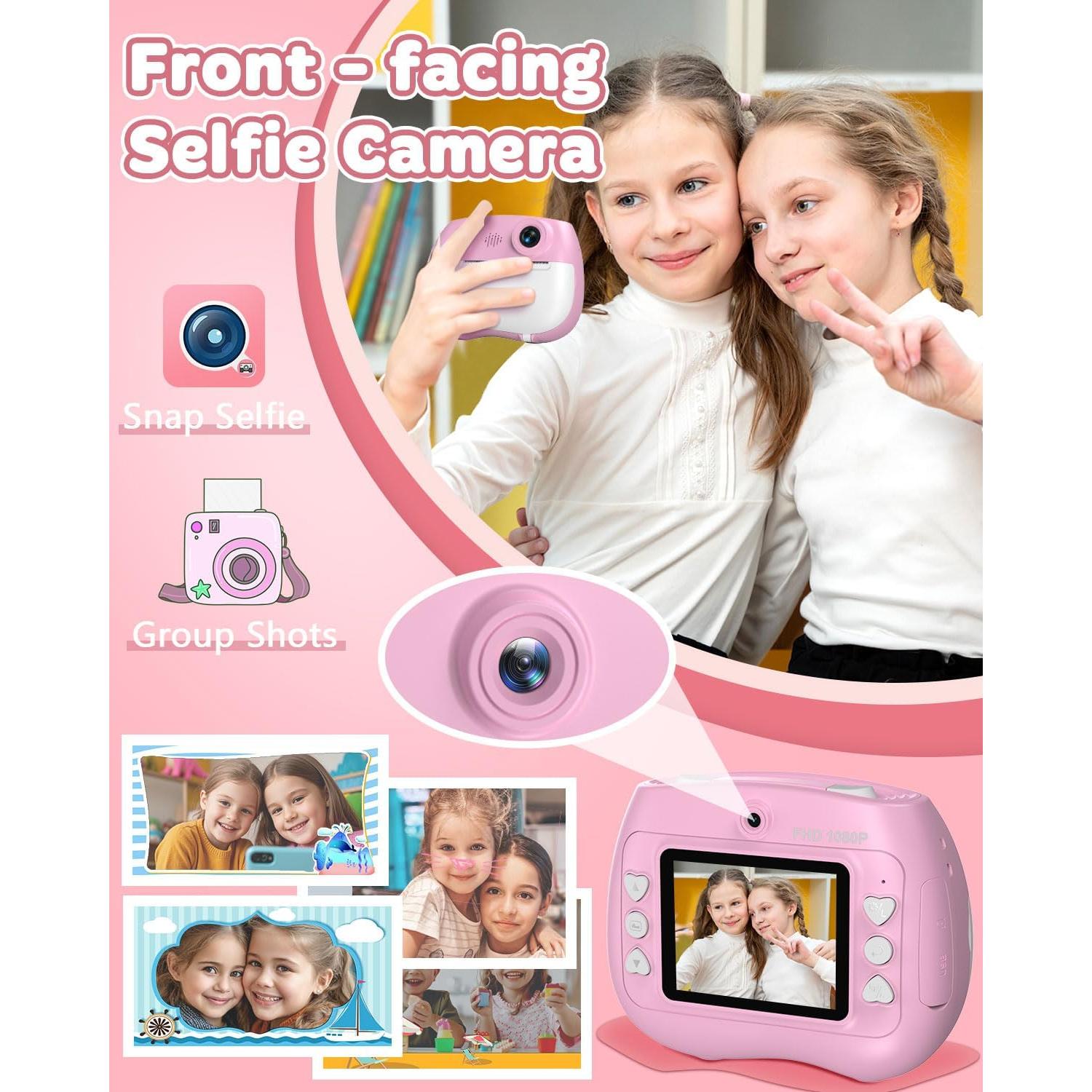 Cámara Instantánea Yakry Rosa para Niños 12MP 1080P Selfie