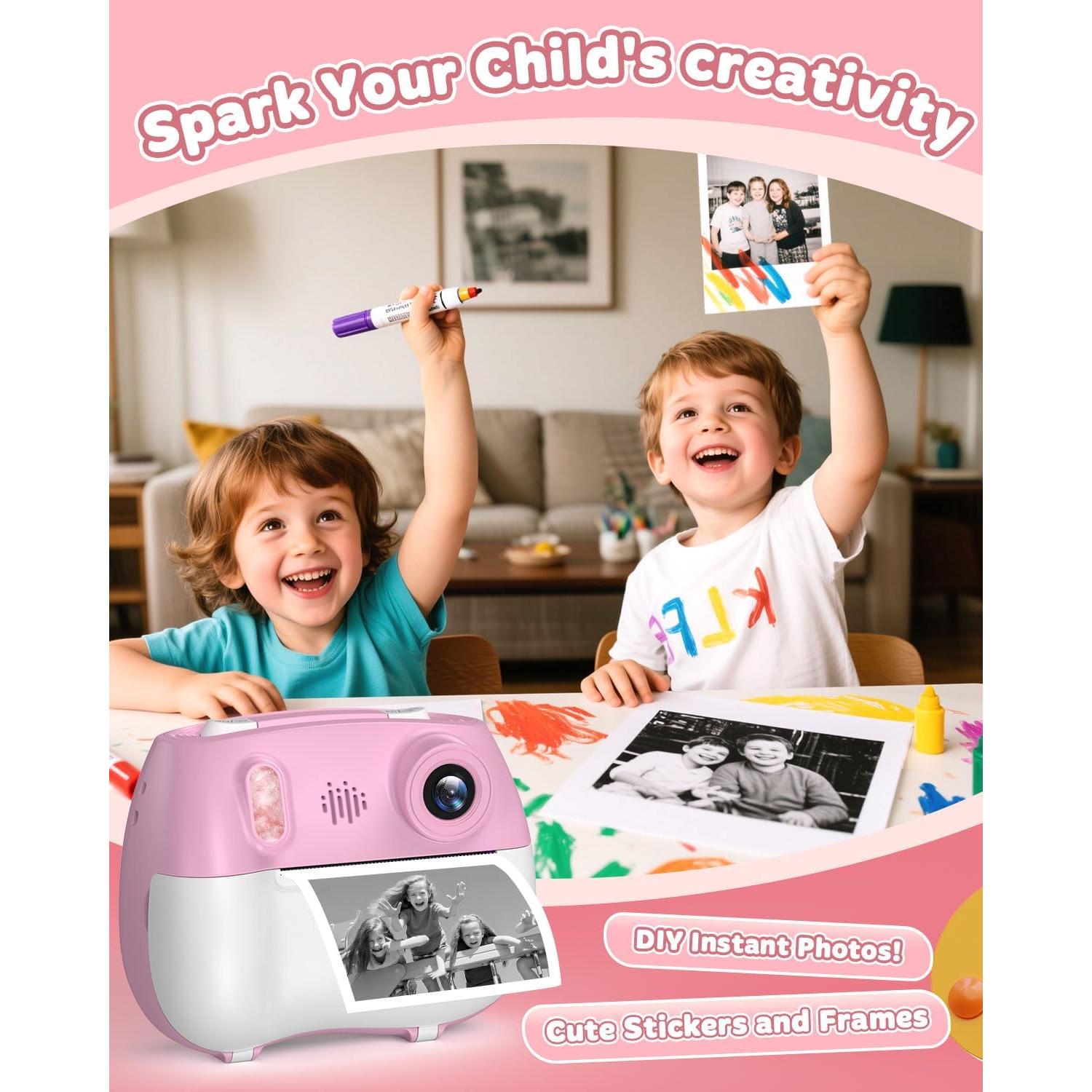 Cámara Instantánea Yakry Rosa para Niños 12MP 1080P Selfie